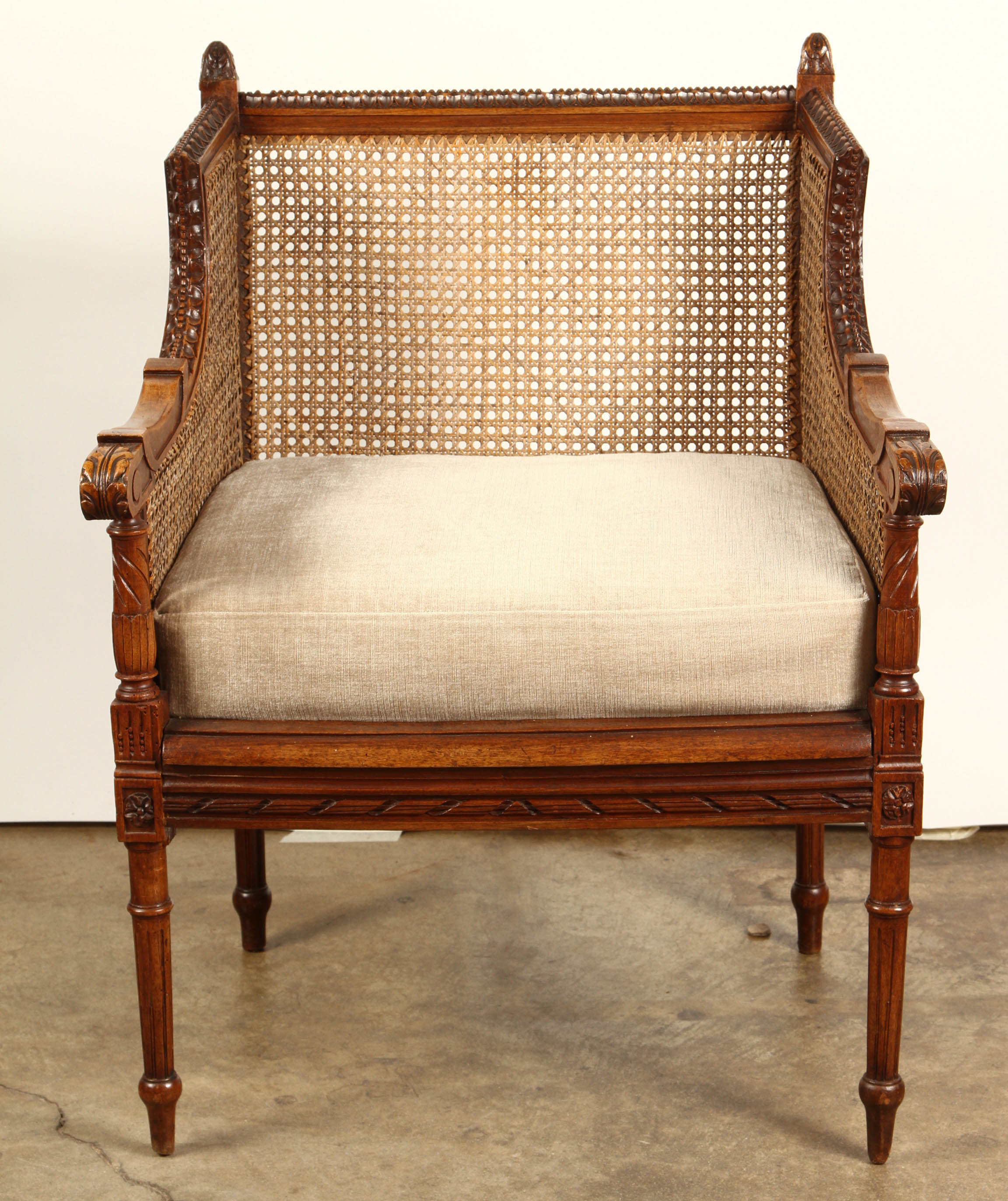 French Cushioned Cane Chair In Good Condition In Pasadena, CA