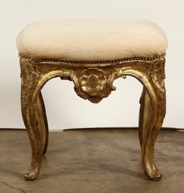 Mid-19th Century 19th Century French Gilded Louis XVI Carved Stool