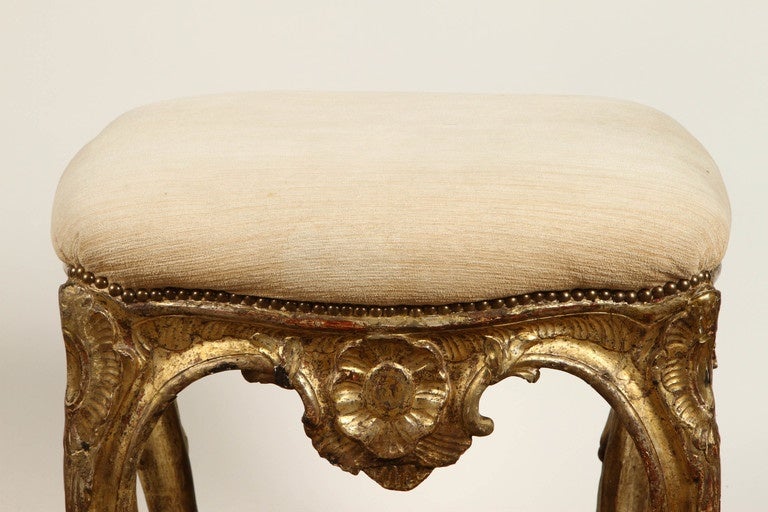 Metal 19th Century French Gilded Louis XVI Carved Stool