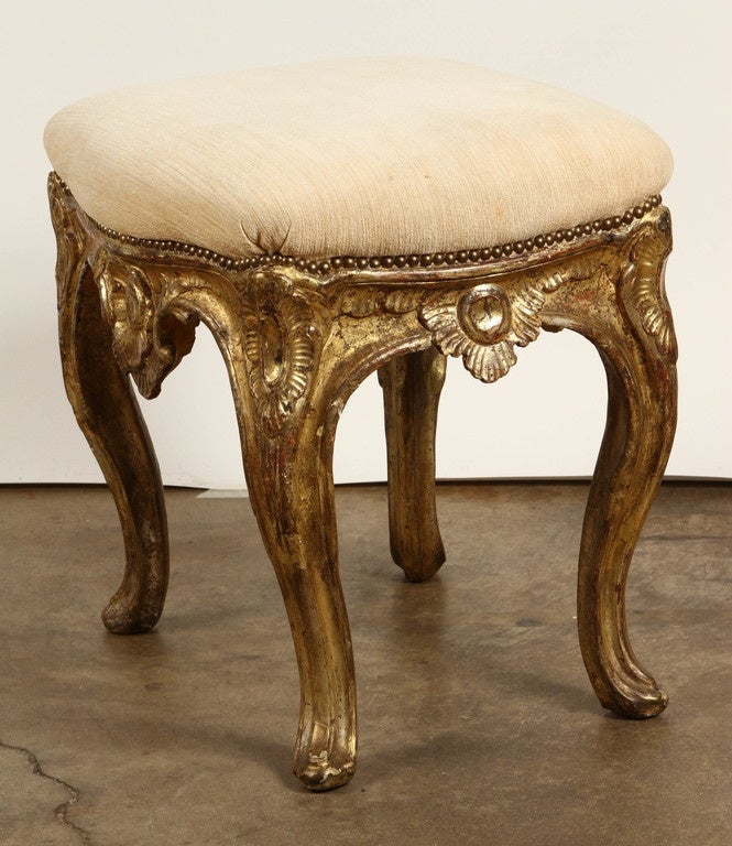 19th Century French Gilded Louis XVI Carved Stool 1