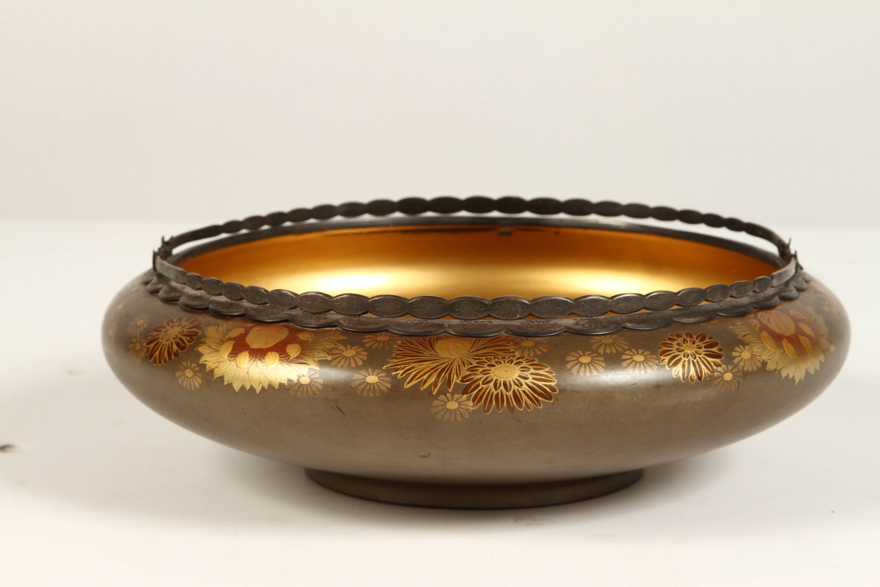 19th Century Japanese Lacquer Bowl with Silver Handles