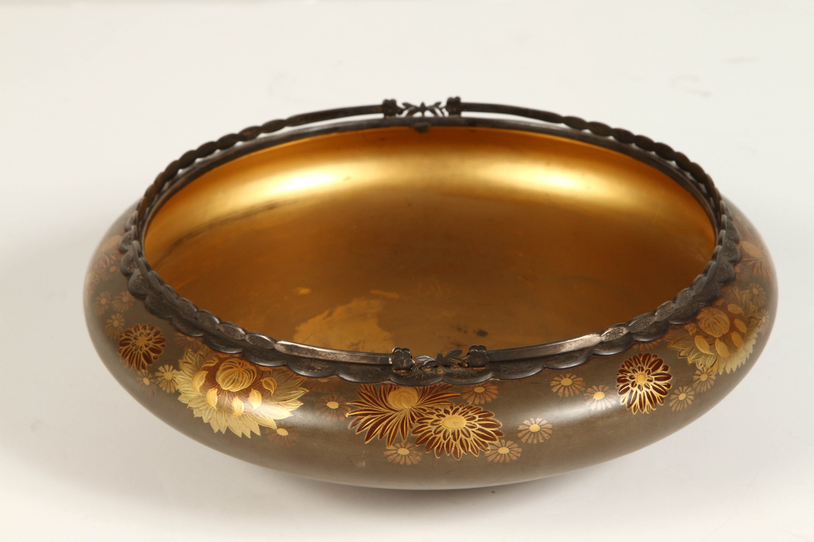 Japanese Lacquer Bowl with Silver Handles 1