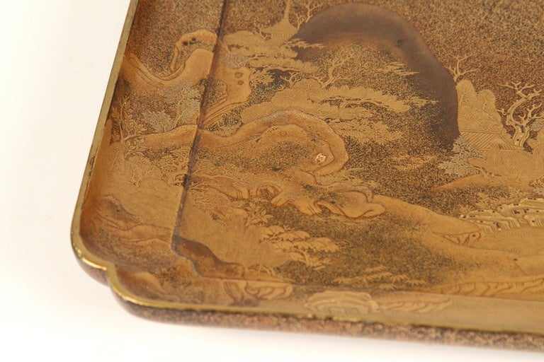 Ancien Plateau Japonais En Laque Rouge Signé – Art Déco Vintage 1900s