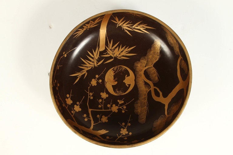 Meiji Japanese Lacquer Bowl Depicting the Four Seasons