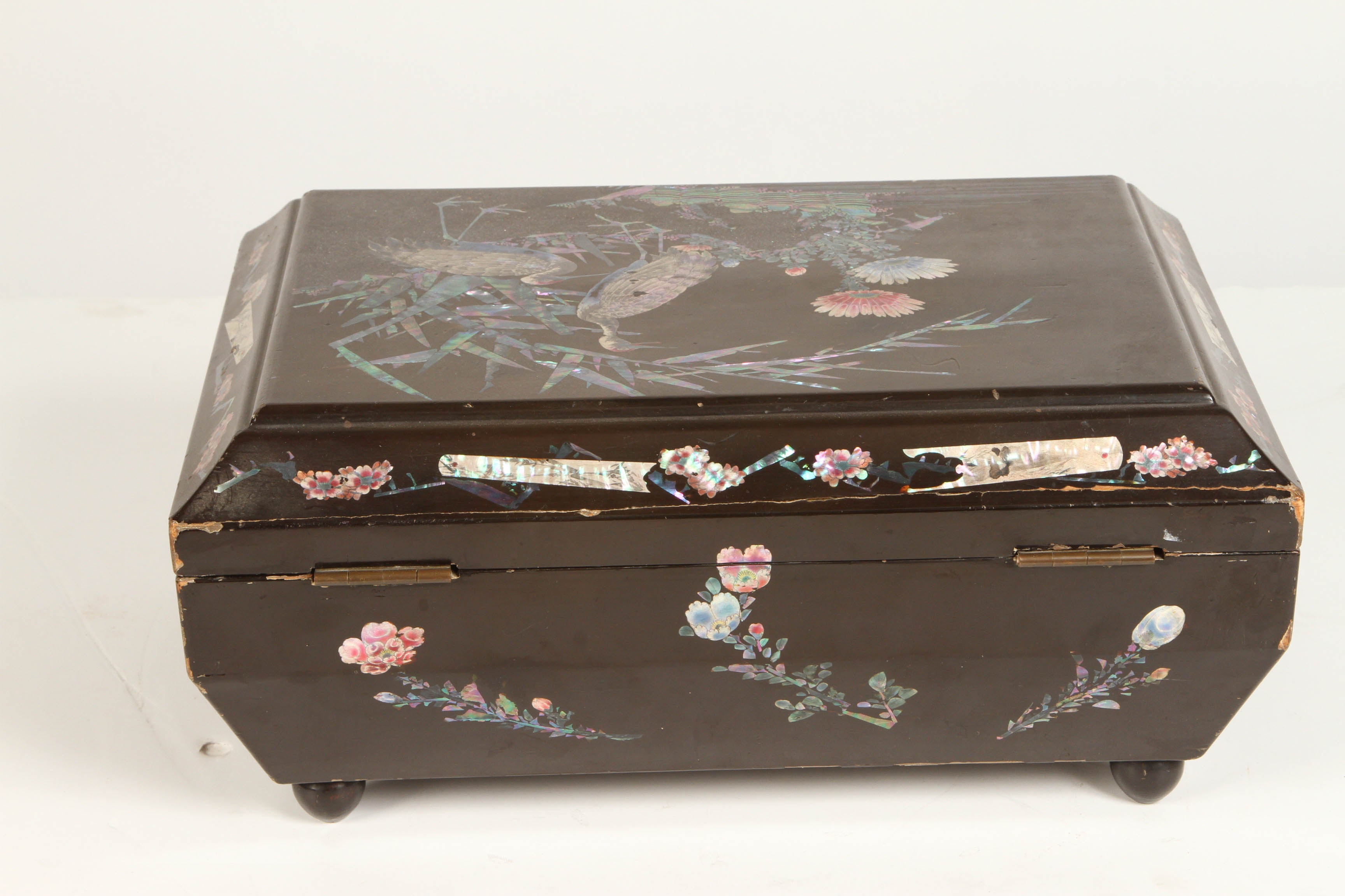 Lacquered Japanese Lacquer Box with Mother-of-Pearl Inlay
