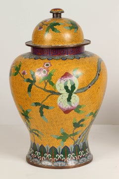 A Yellow Cloisonne Temple Jar with Peaches