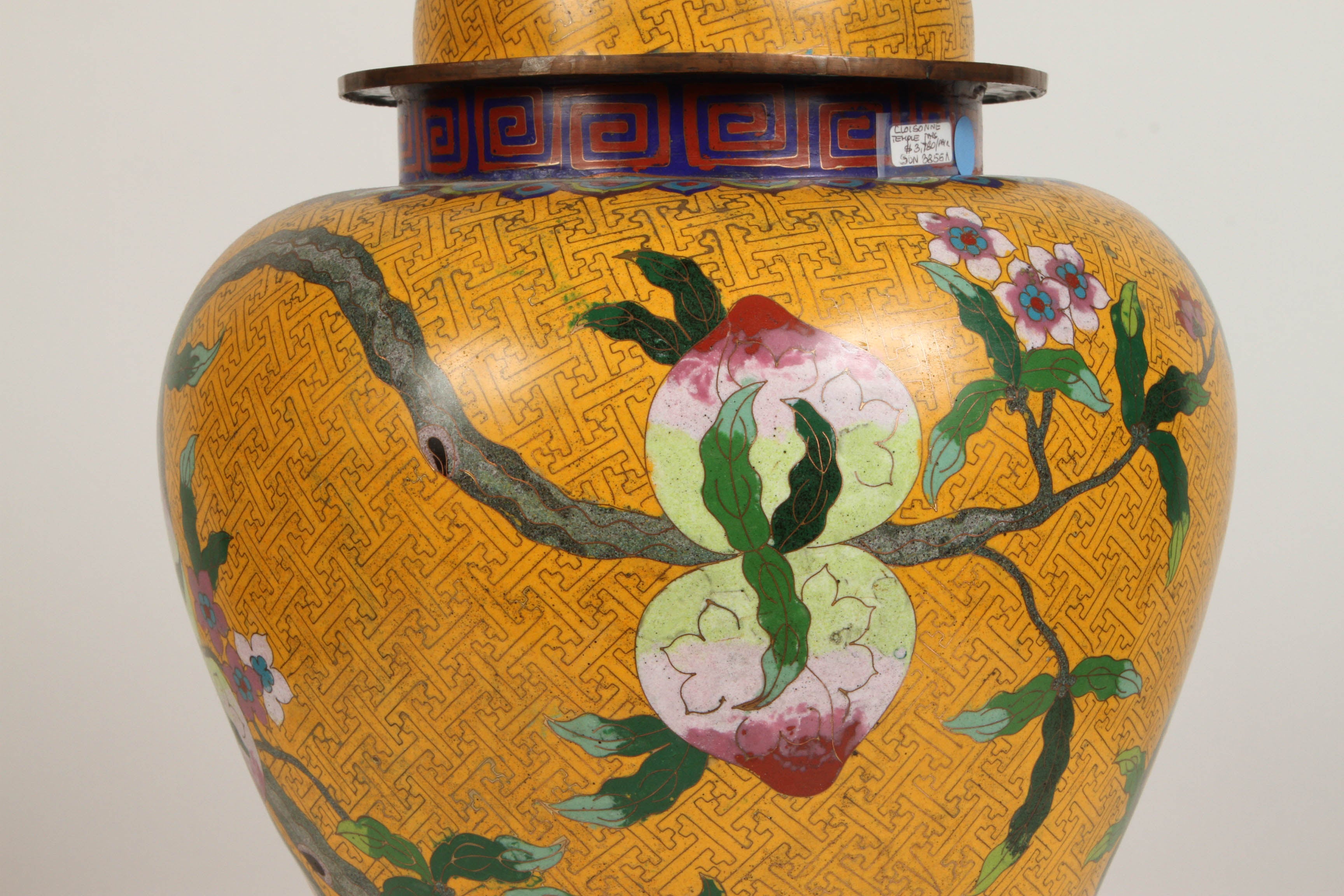 A Yellow Cloisonne Temple Jar with Peaches  1