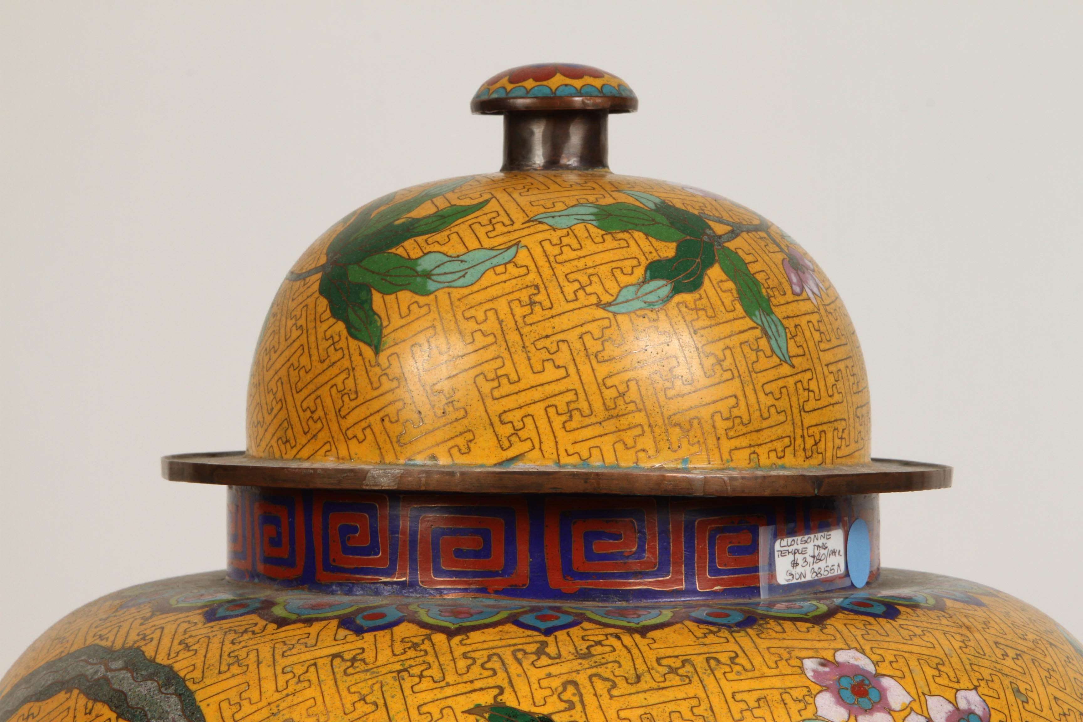 A Yellow Cloisonne Temple Jar with Peaches  2