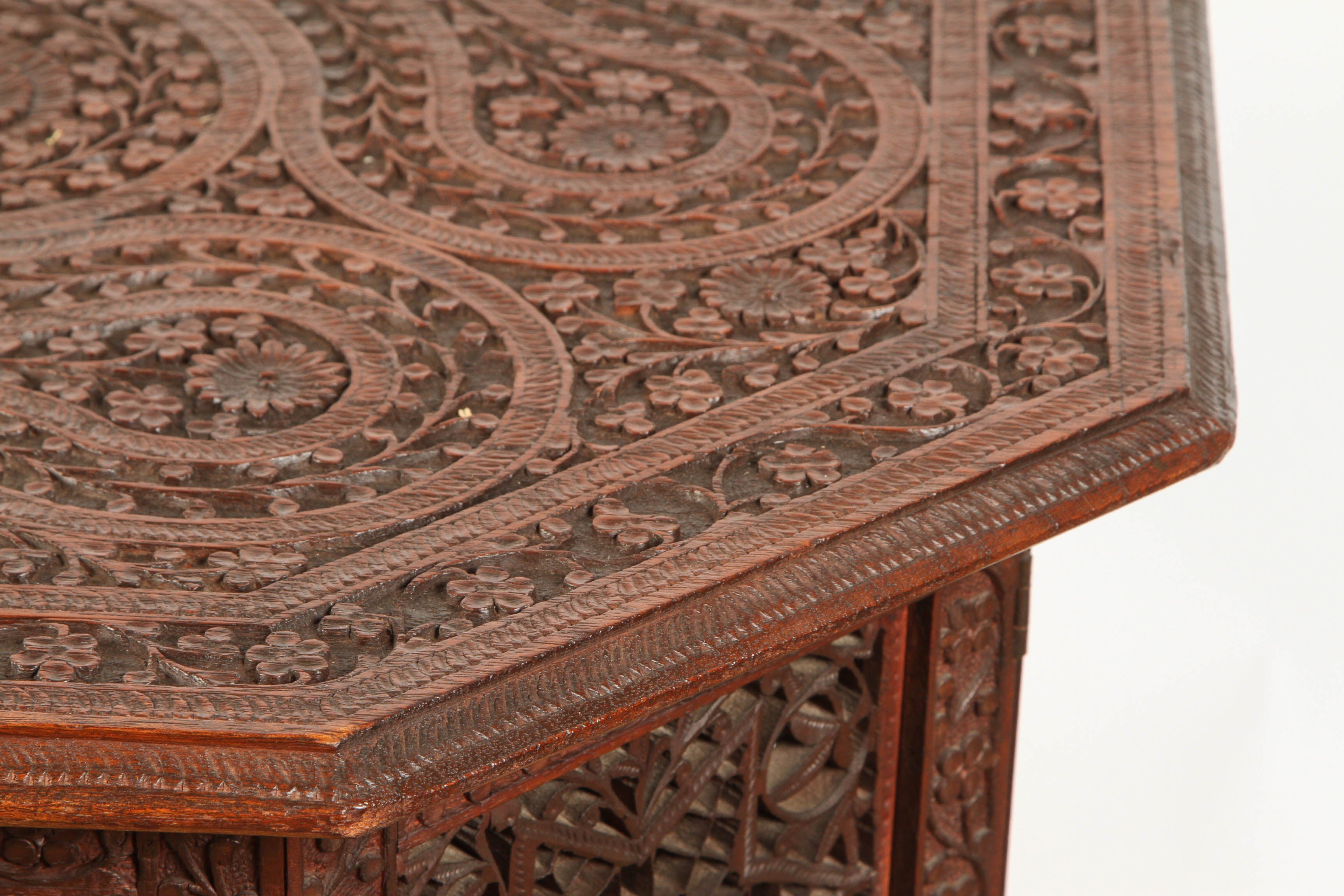 Wood Finely Carved Syrian Octagonal Table
