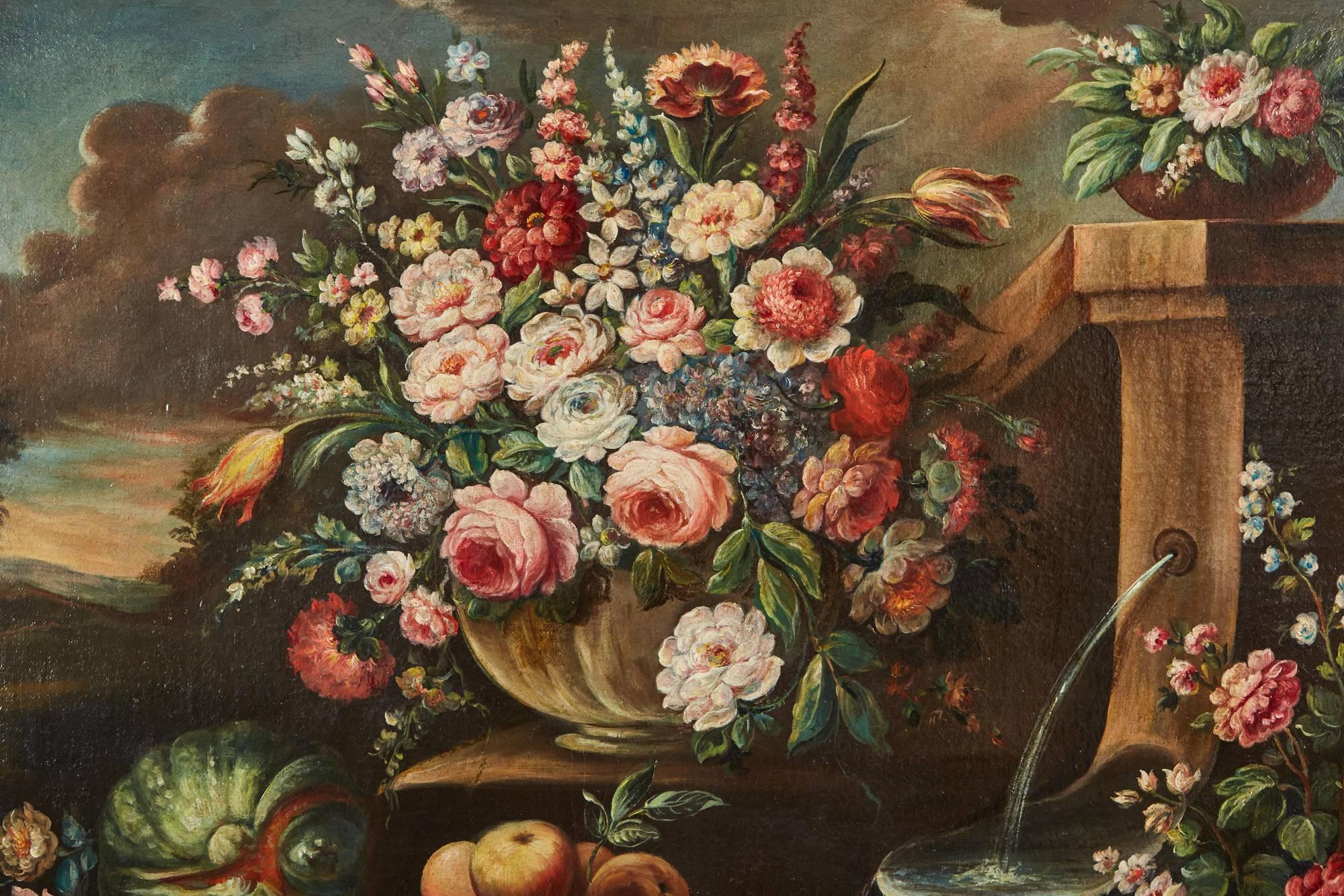 Paire de natures mortes d'école italienne du 19ème siècle - Grande peinture à l'huile sur toile avec en vente 3