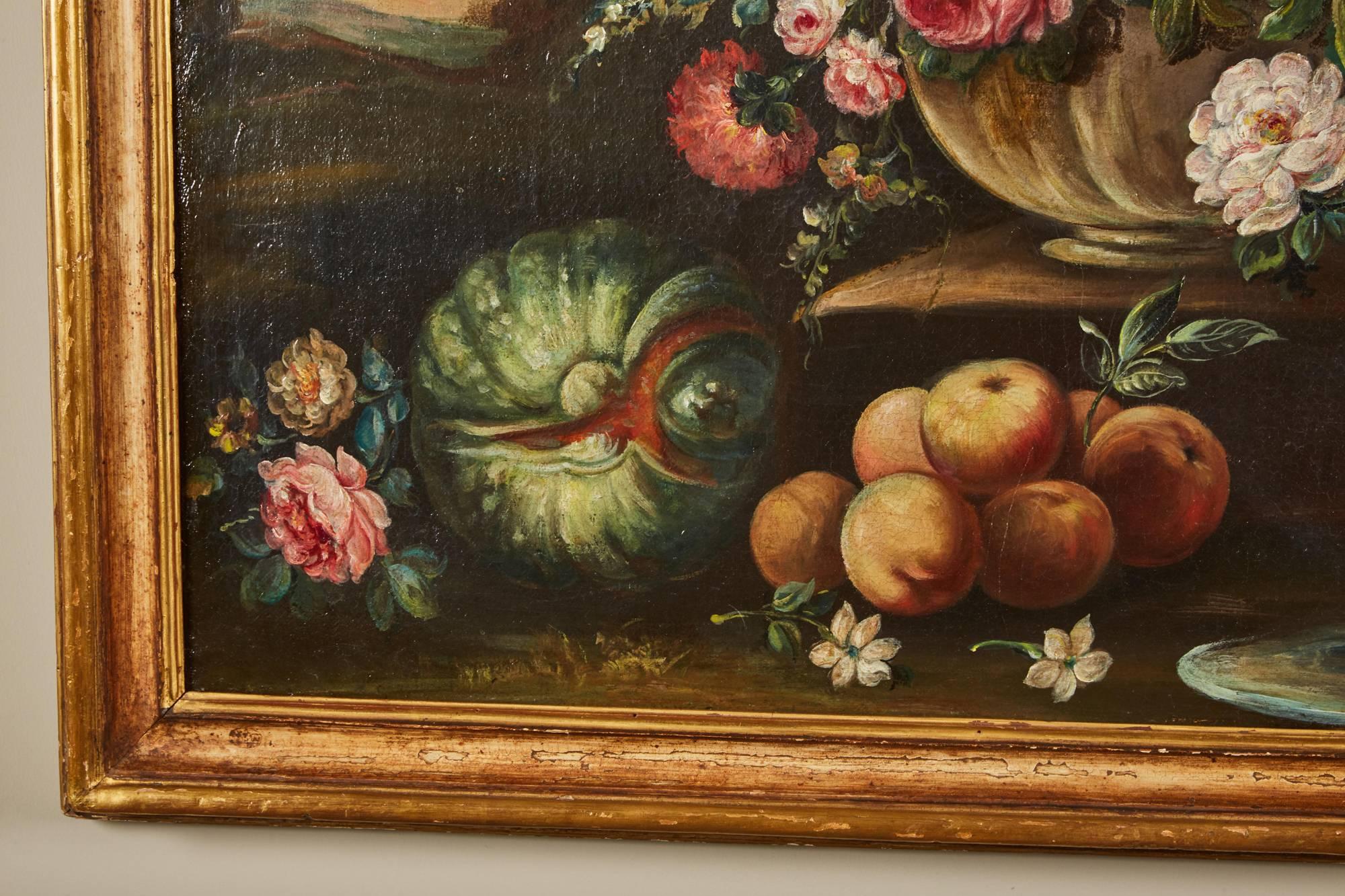 Paire de natures mortes d'école italienne du 19ème siècle - Grande peinture à l'huile sur toile avec en vente 4