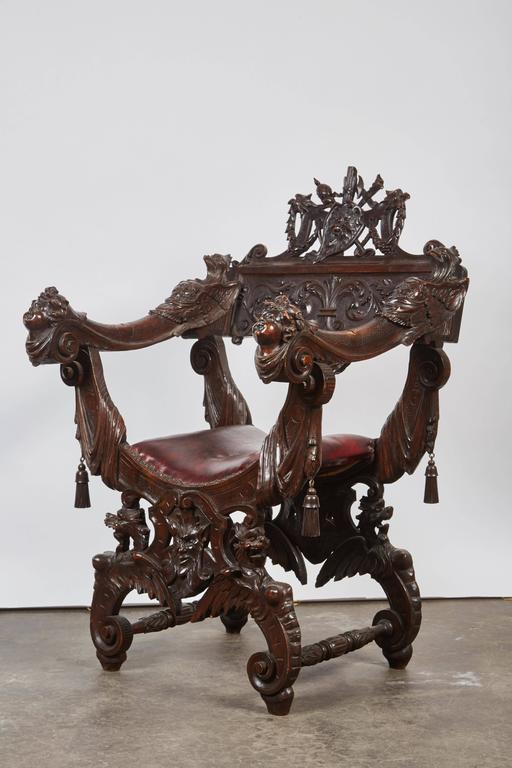 Late 19th Century American Savonarola Chair with Leather Upholstery For ...