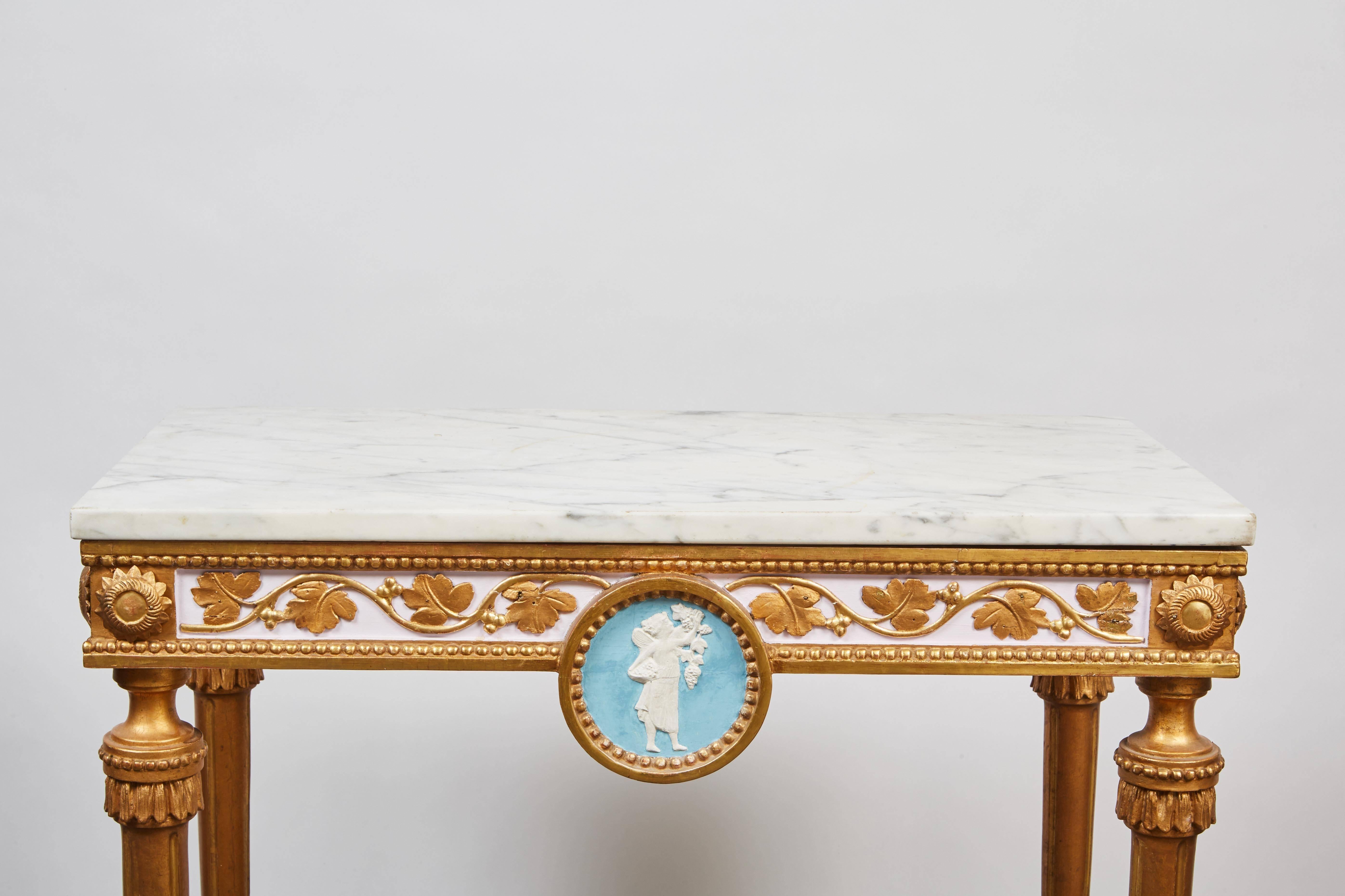 1790’s Swedish White Marble and Gilded Console and Mirror In Good Condition For Sale In Pasadena, CA