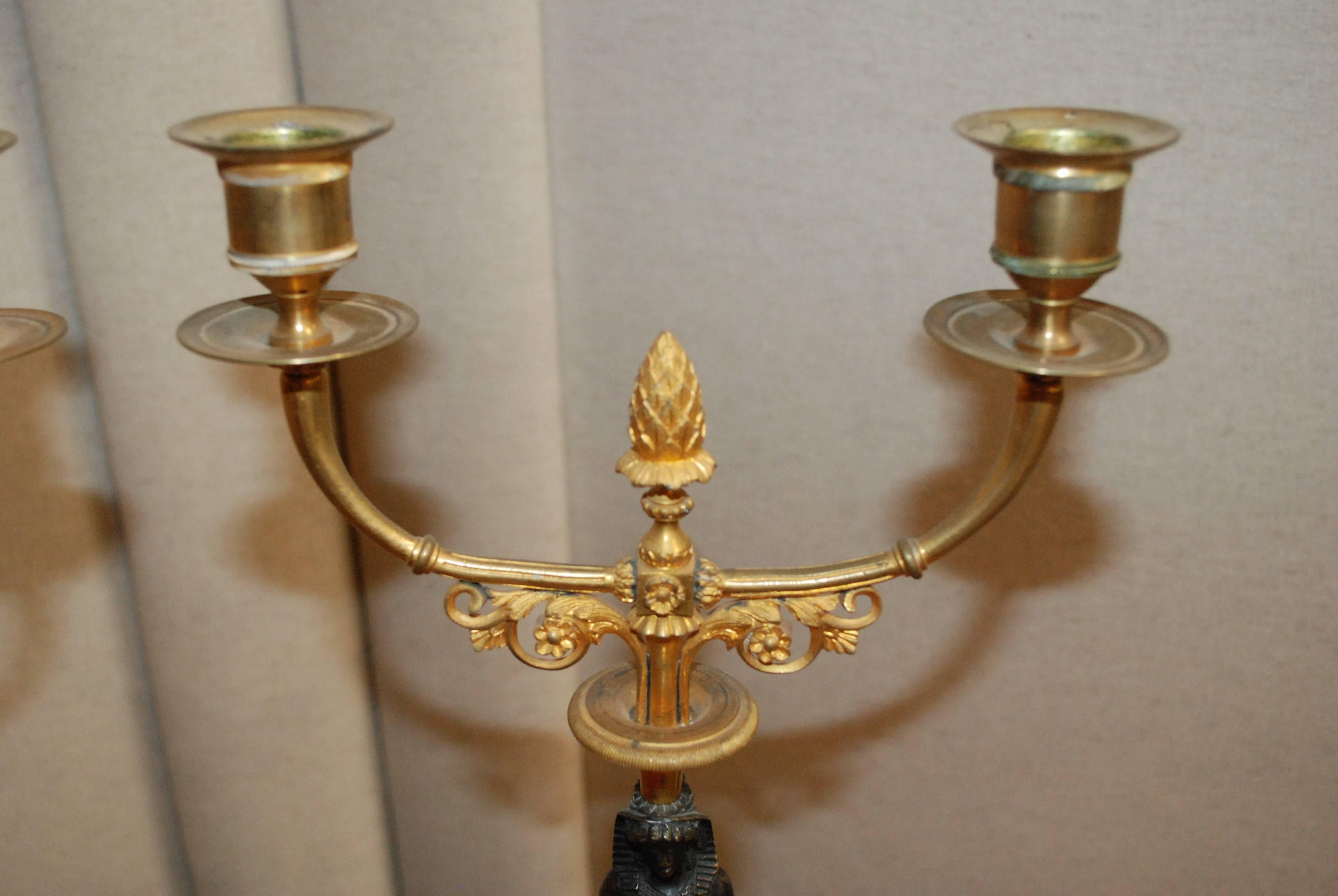 Gilt 19th Century Pair of Swedish Gustavian Candlesticks 