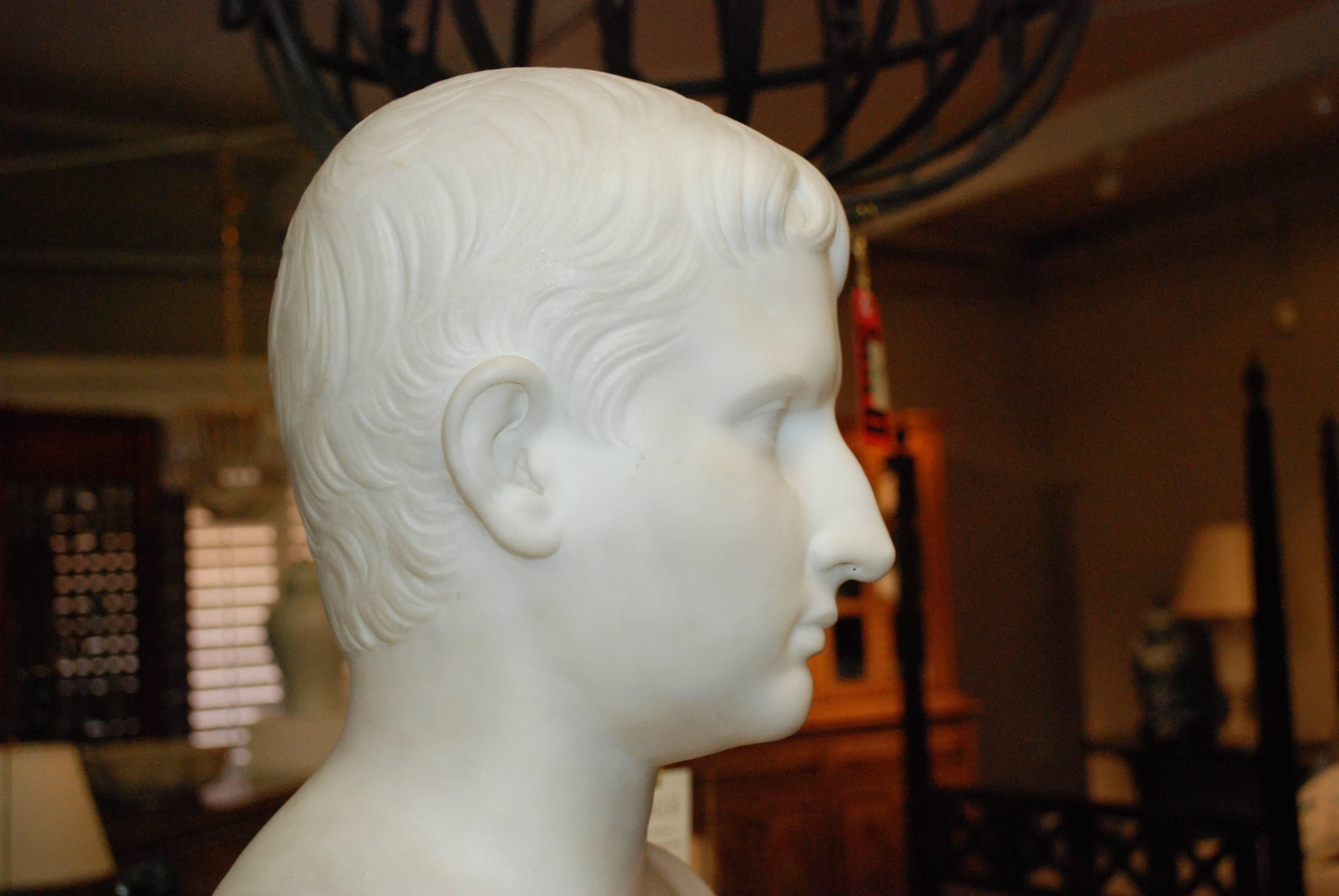 19th Century Italian Marble Bust of Caesar Augustus In Good Condition In Pasadena, CA