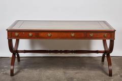 1920s English Mahogany Desk with Embossed Leather Top