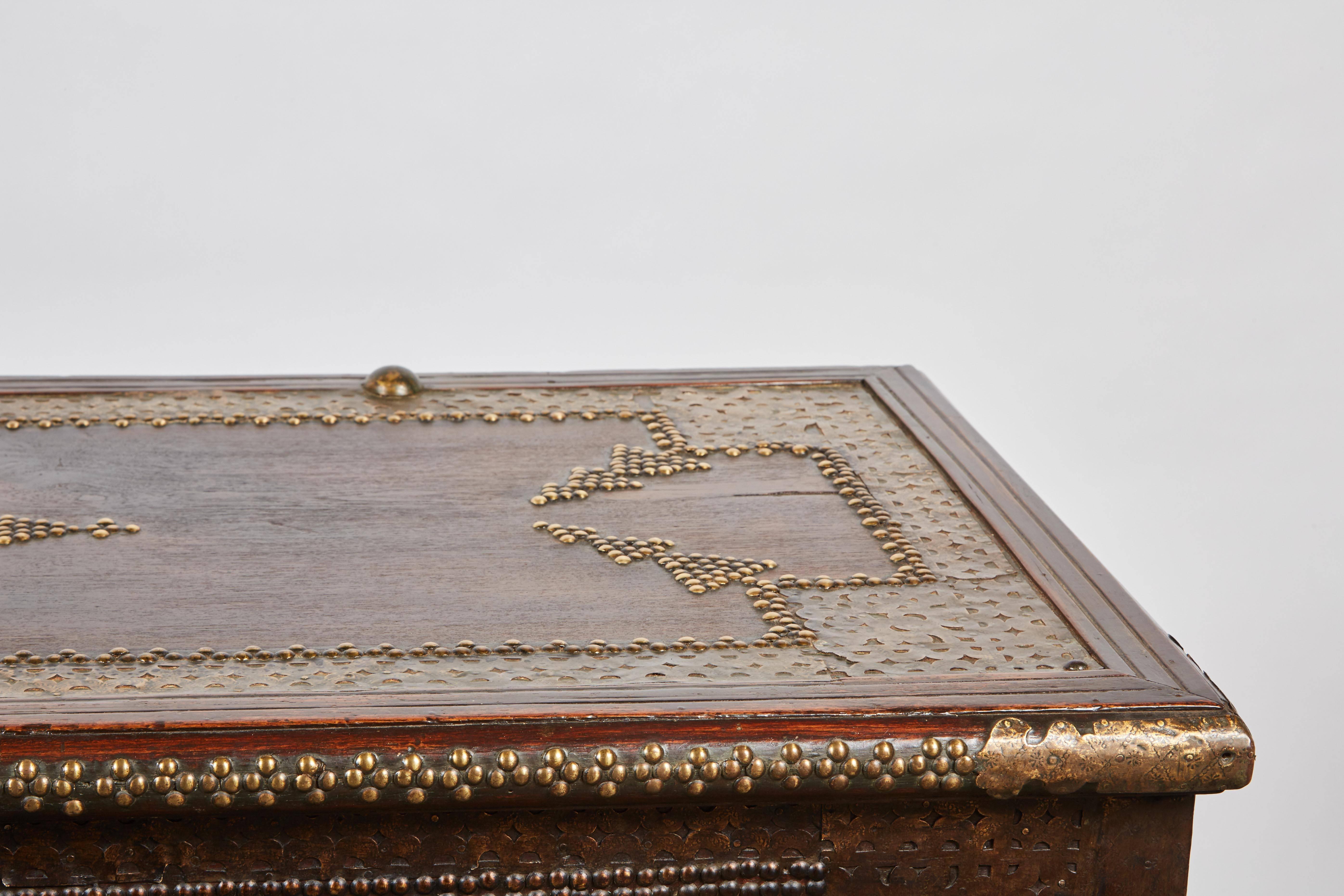 20th Century 19th Century Indian Teak Trunk with Brass Nailhead Decoration