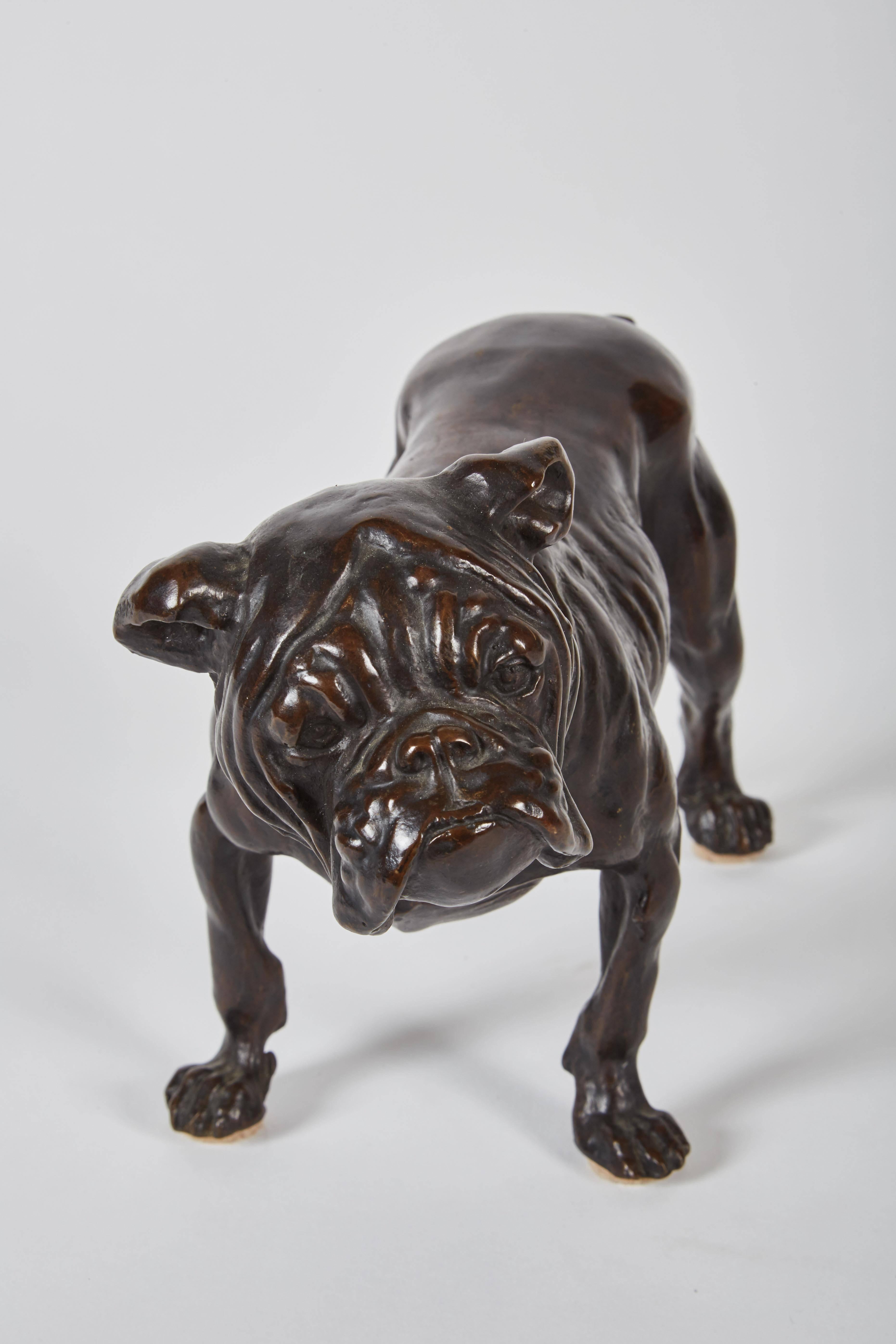 Aesthetic Movement Early 20th Century English Bronze Bulldog 