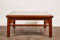 20th Century Ming Style Elm Coffee Table with a Green Stone Center Panel