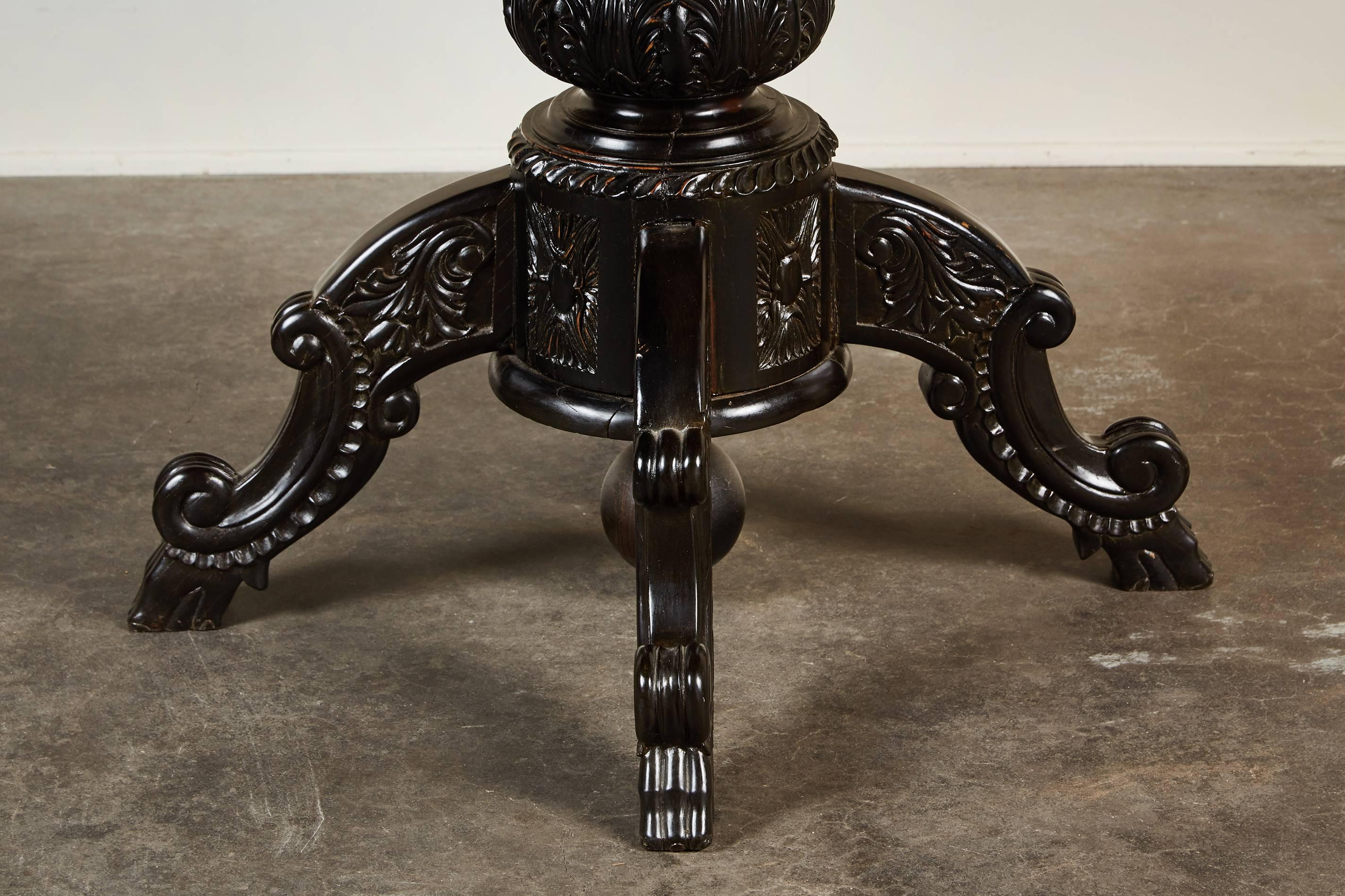 19th Century British Colonial Pedestal Table with Inlaid Top 1