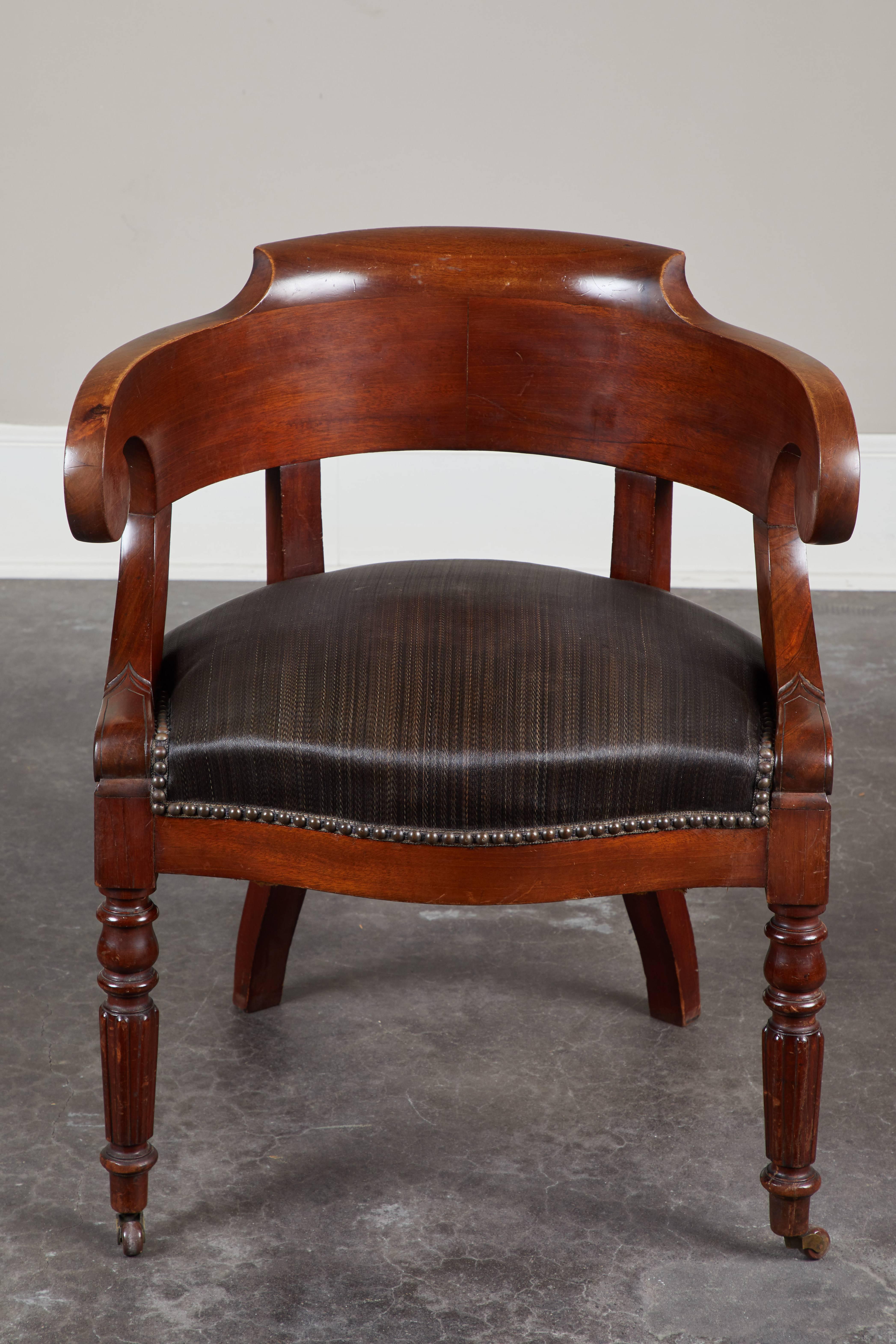 Regency Pair of 19th Century Swedish Mahogany Armchairs with Horsehair Upholstery