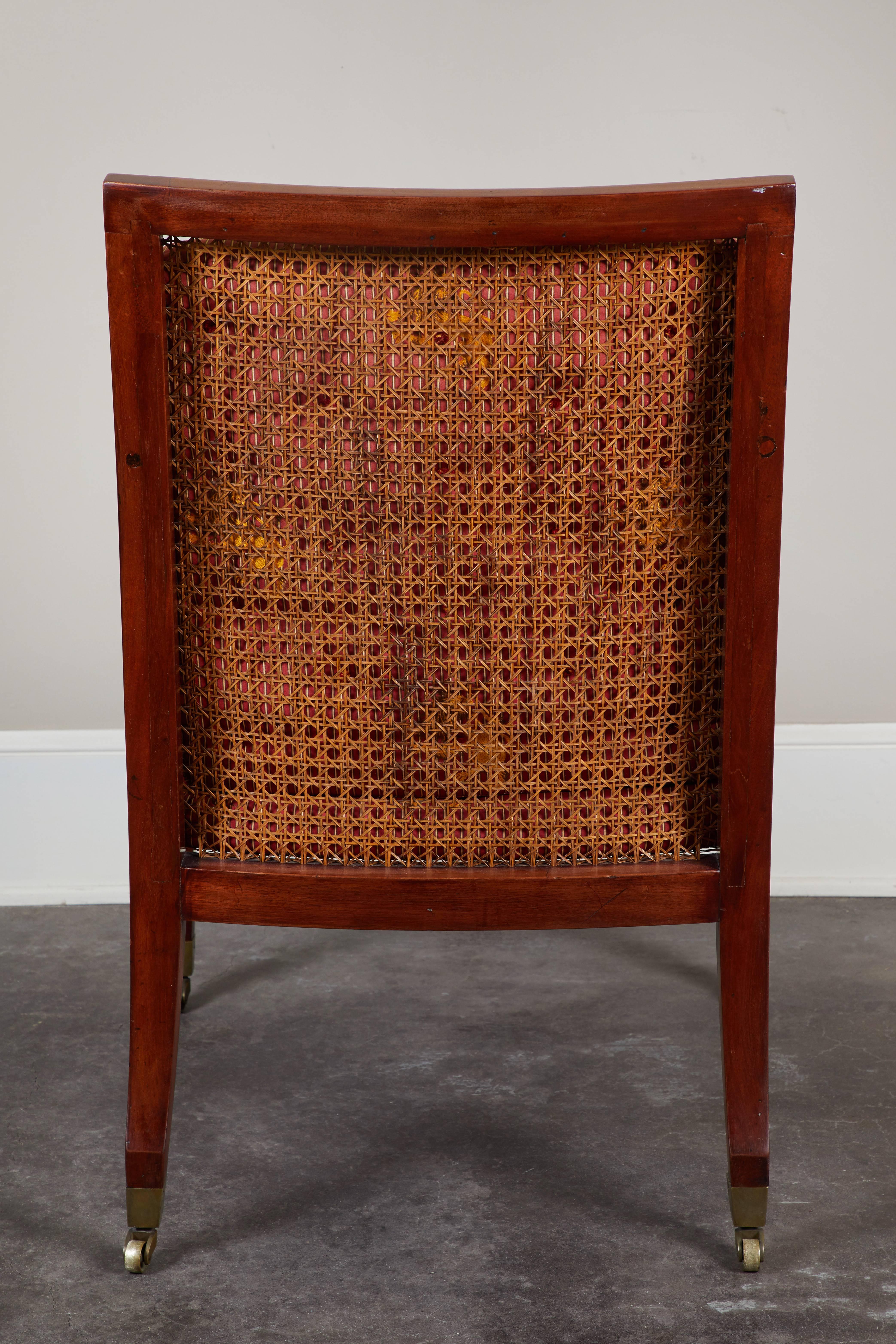 18th Century George III Mahogany Caned Library Chair on Castors 4