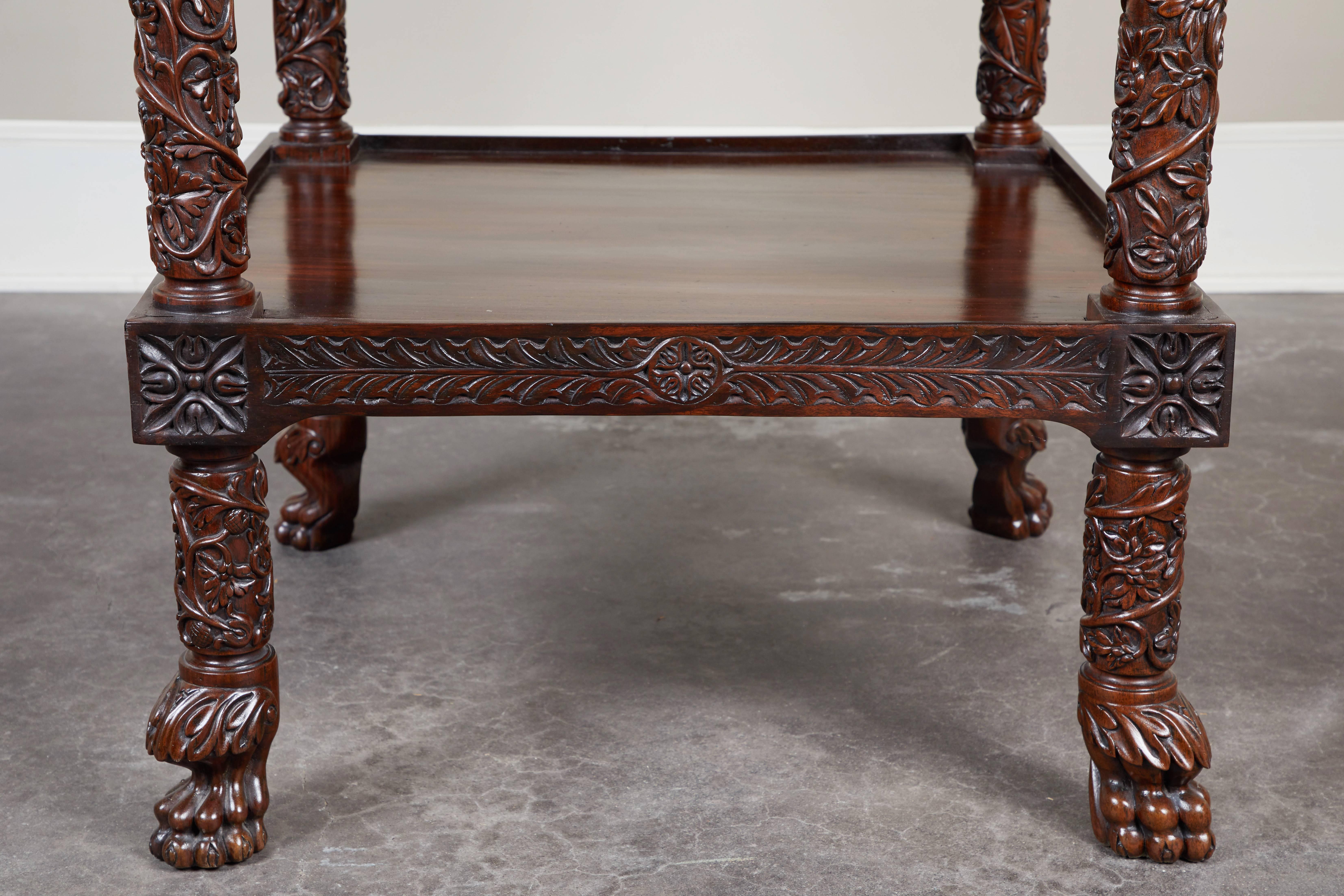 British Colonial 19th Century Four-Tiered Rosewood Carved Etagere