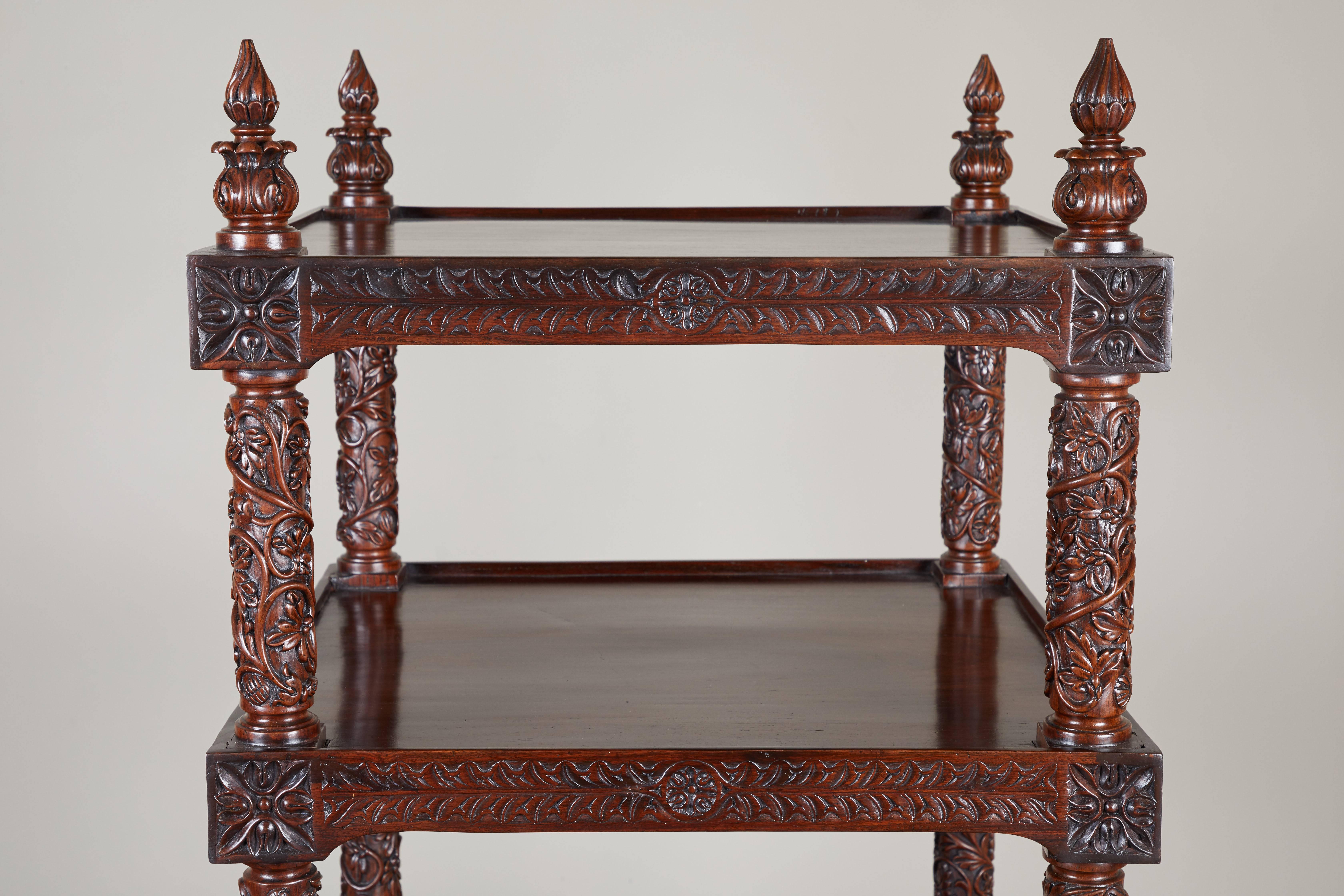 Indian 19th Century Four-Tiered Rosewood Carved Etagere