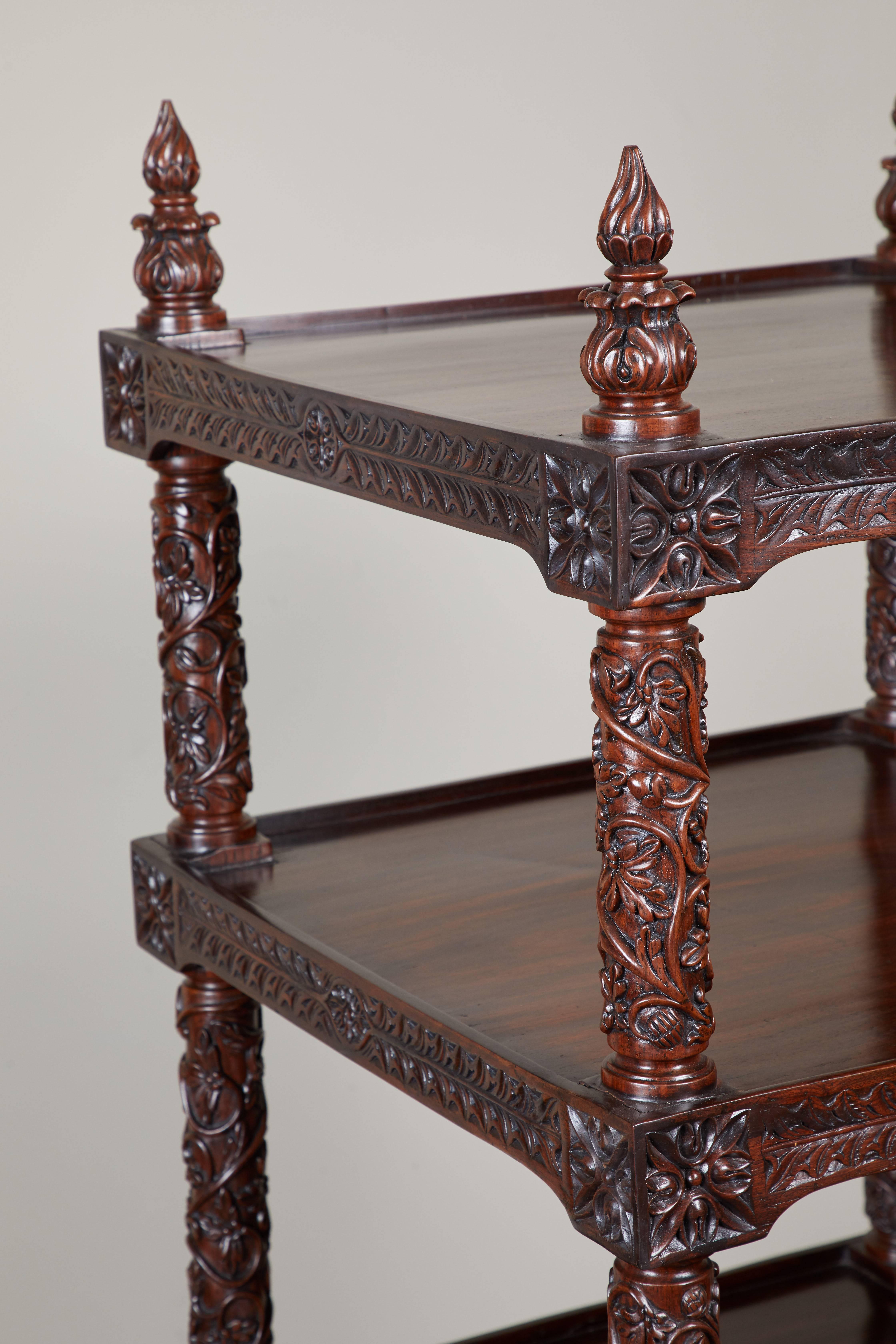 19th Century Four-Tiered Rosewood Carved Etagere 1