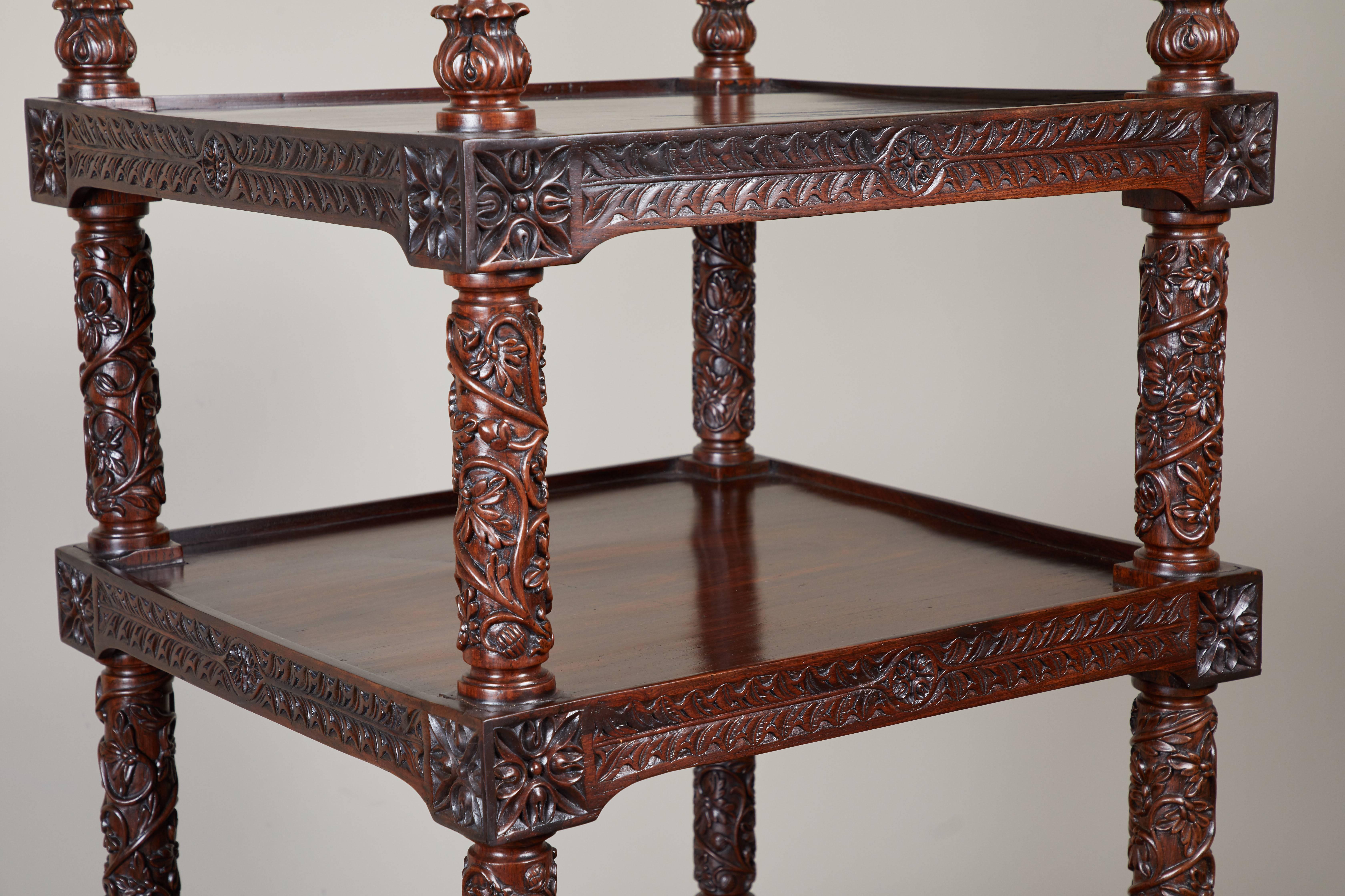 19th Century Four-Tiered Rosewood Carved Etagere 2