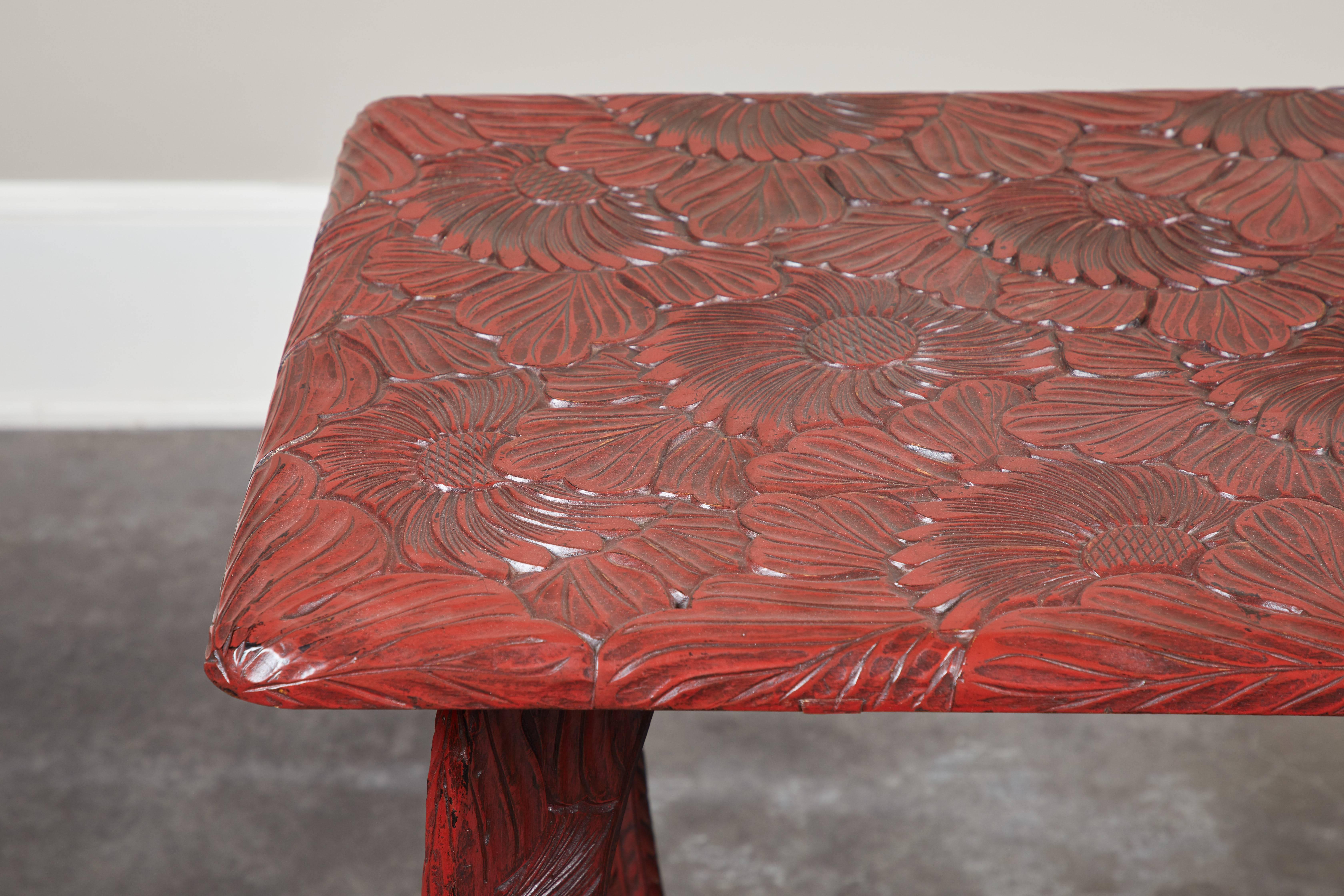 Japanese 20th Century Carved Red Lacquer End Table