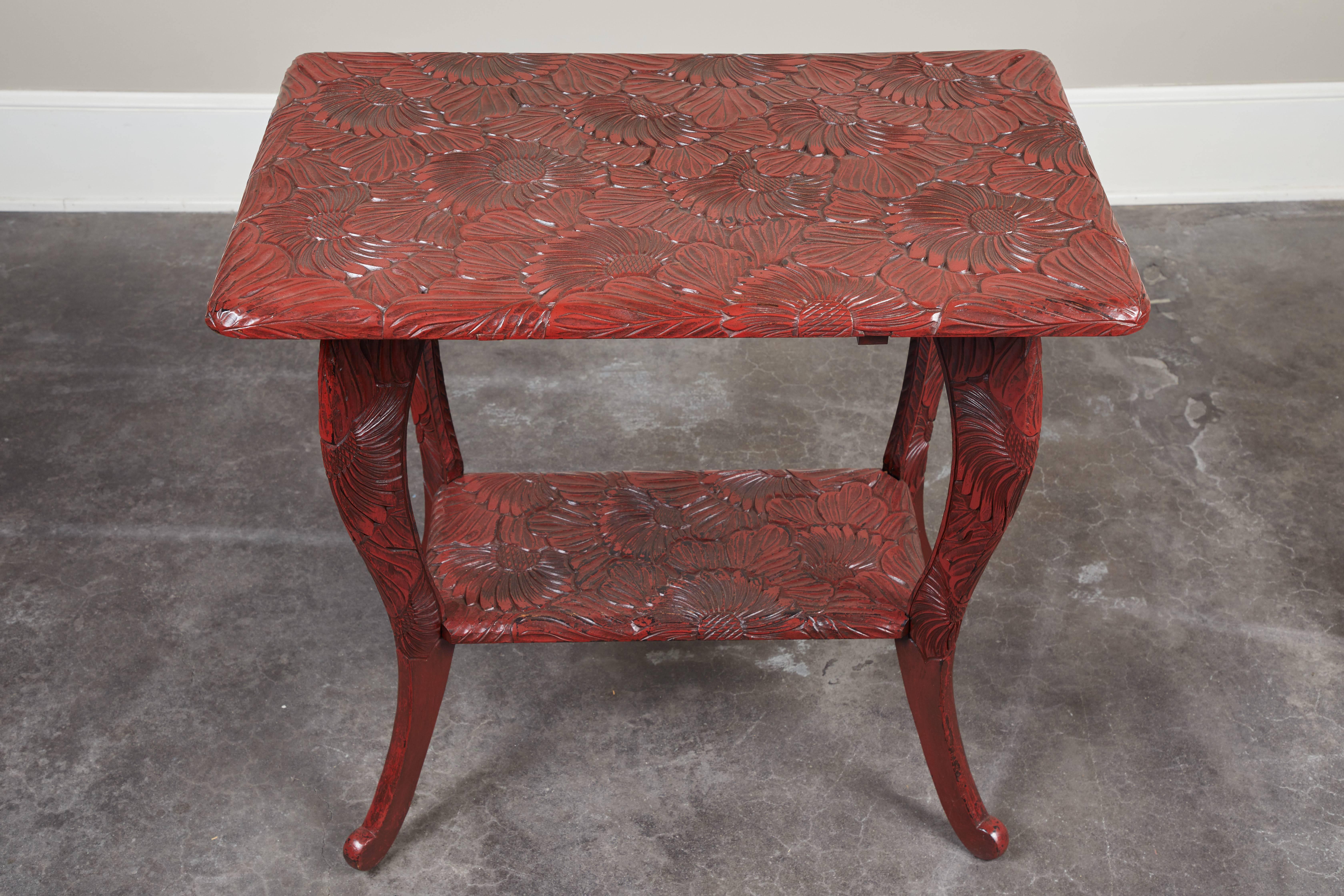 20th Century Carved Red Lacquer End Table In Good Condition In Pasadena, CA