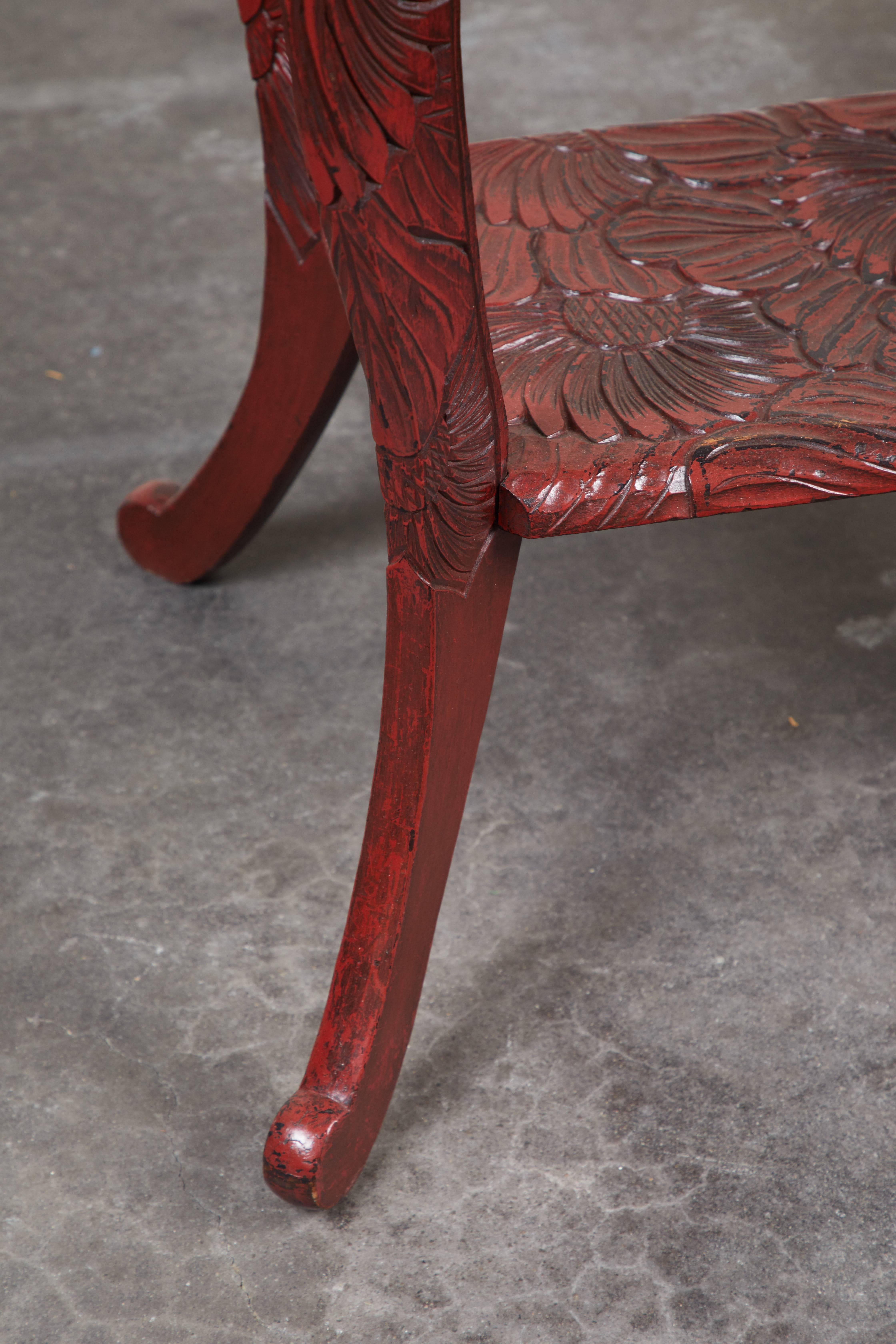 20th Century Carved Red Lacquer End Table 1