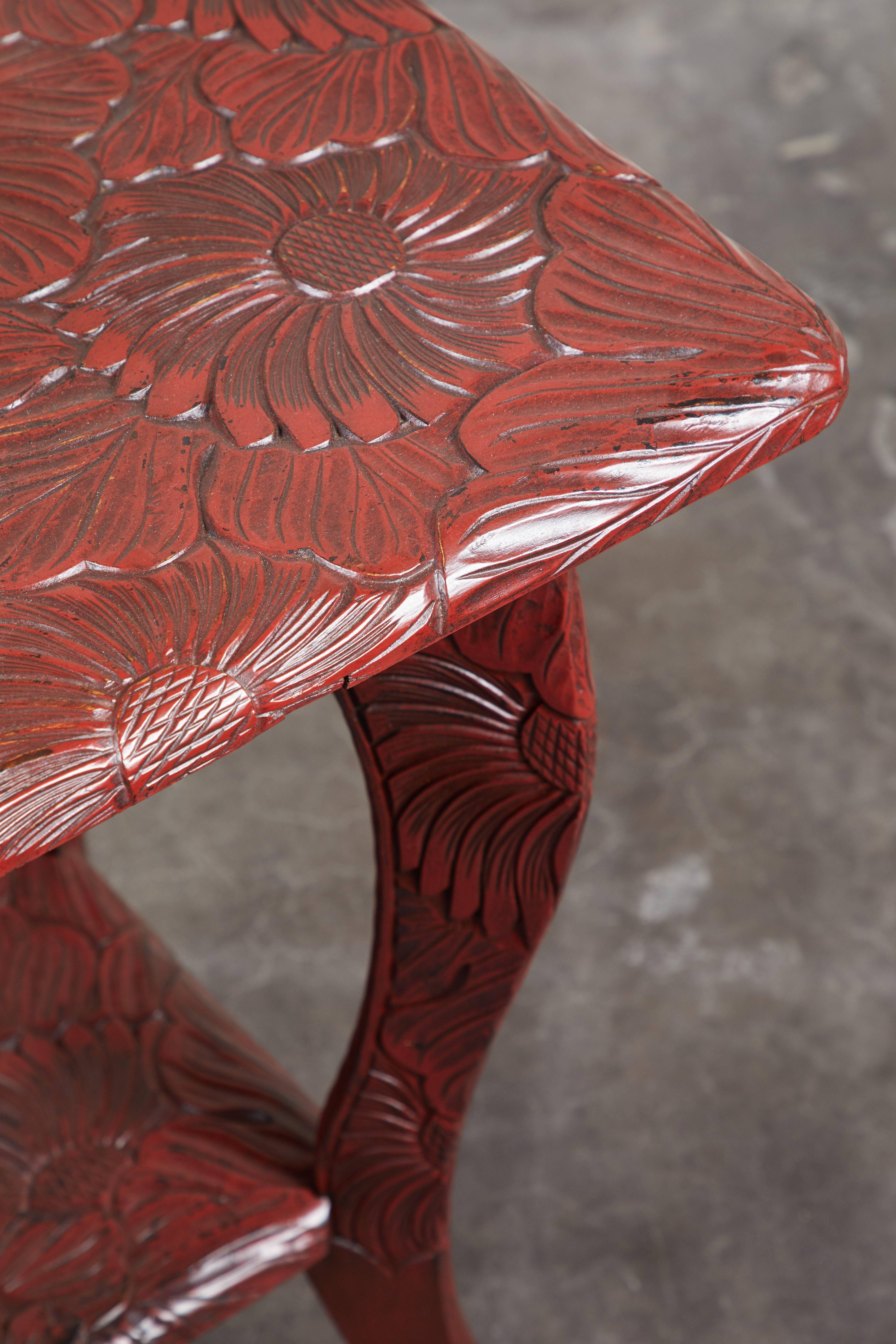 20th Century Carved Red Lacquer End Table 2