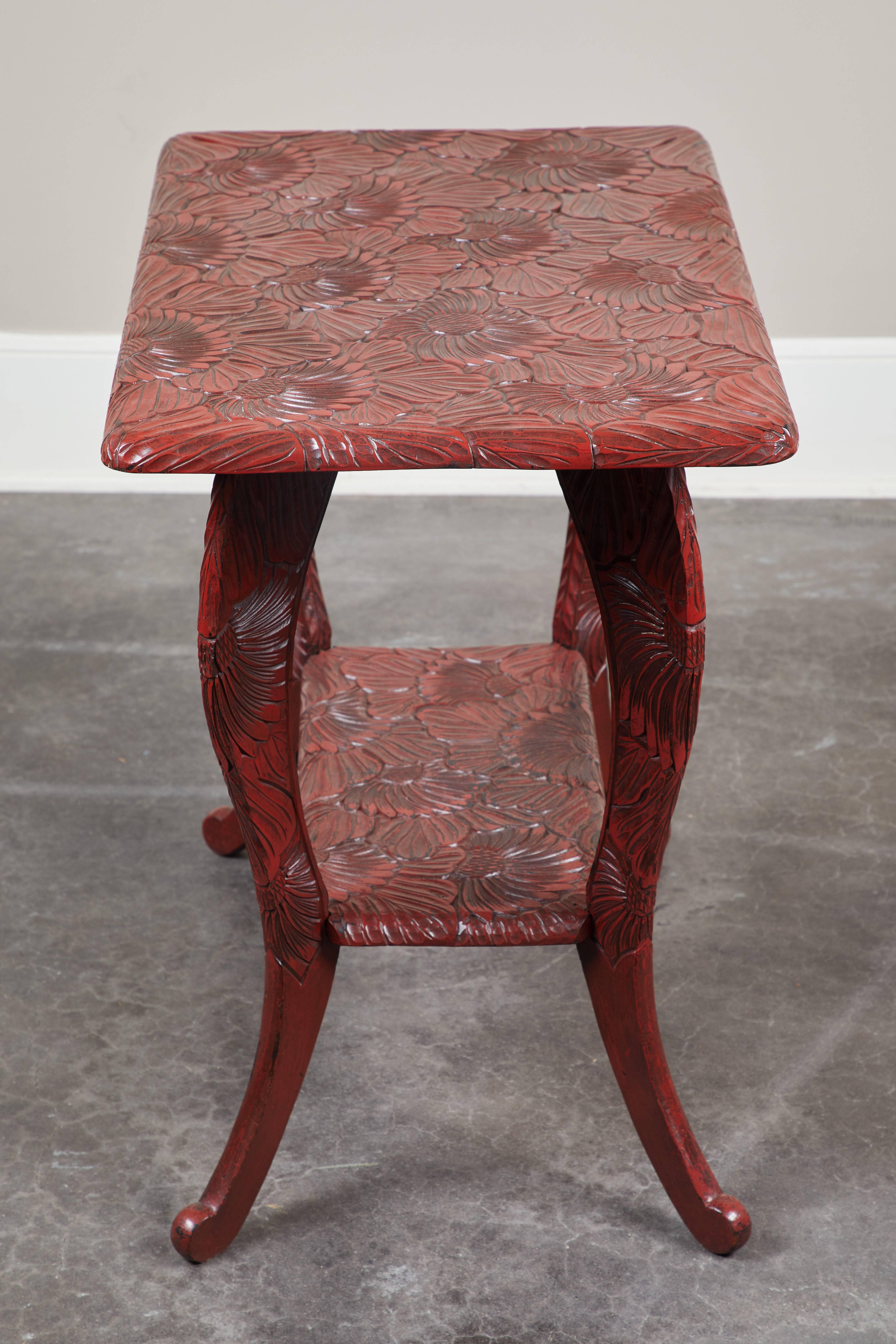 20th Century Carved Red Lacquer End Table 3