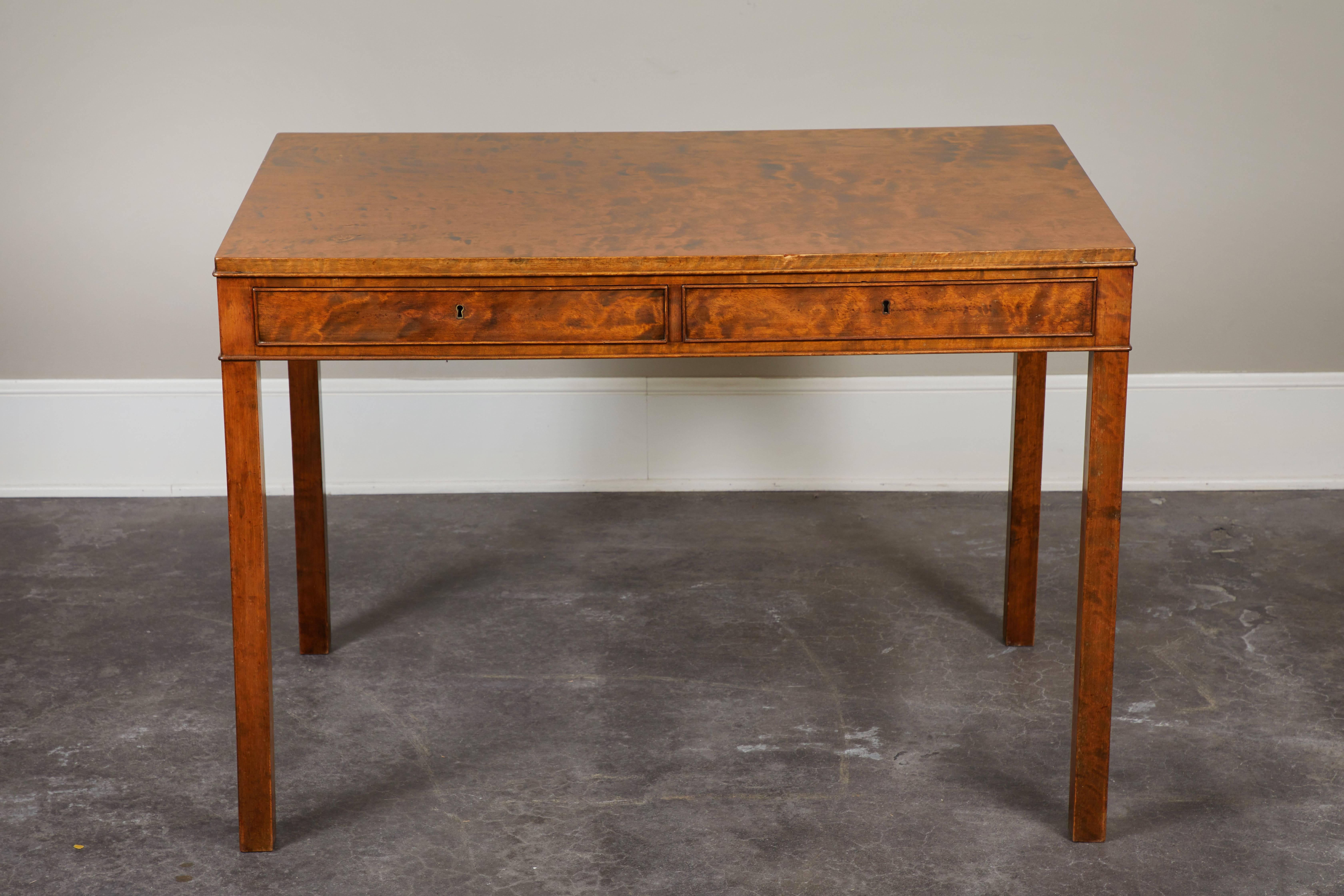 Swedish Art Deco Biedermeier desk, circa 1920s. Petite scale, with two drawers and simple, square shape.