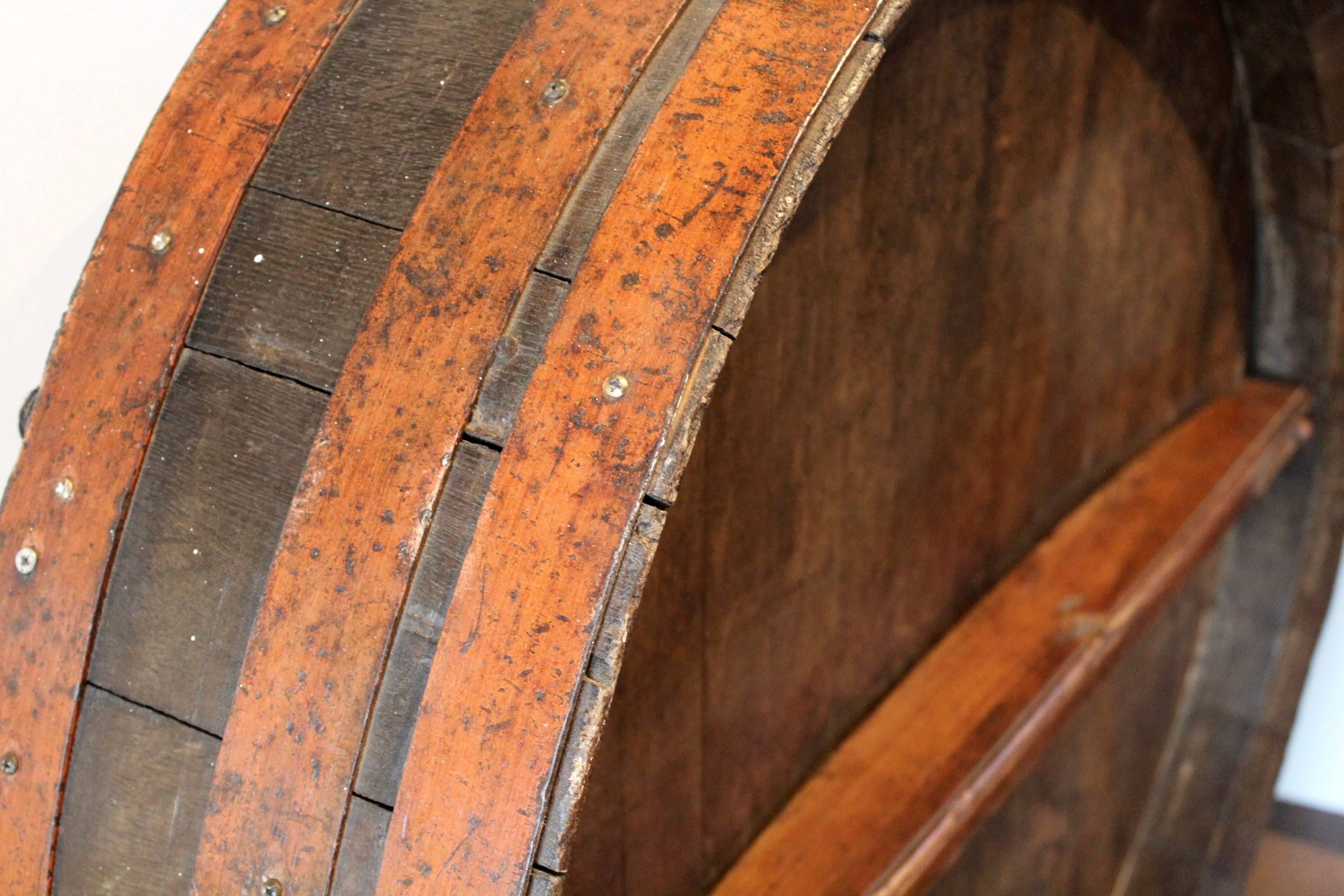 Antique French Iron Banded Orange Wine Barrel as Wall Decor, circa 1880 In Good Condition In Dallas, TX