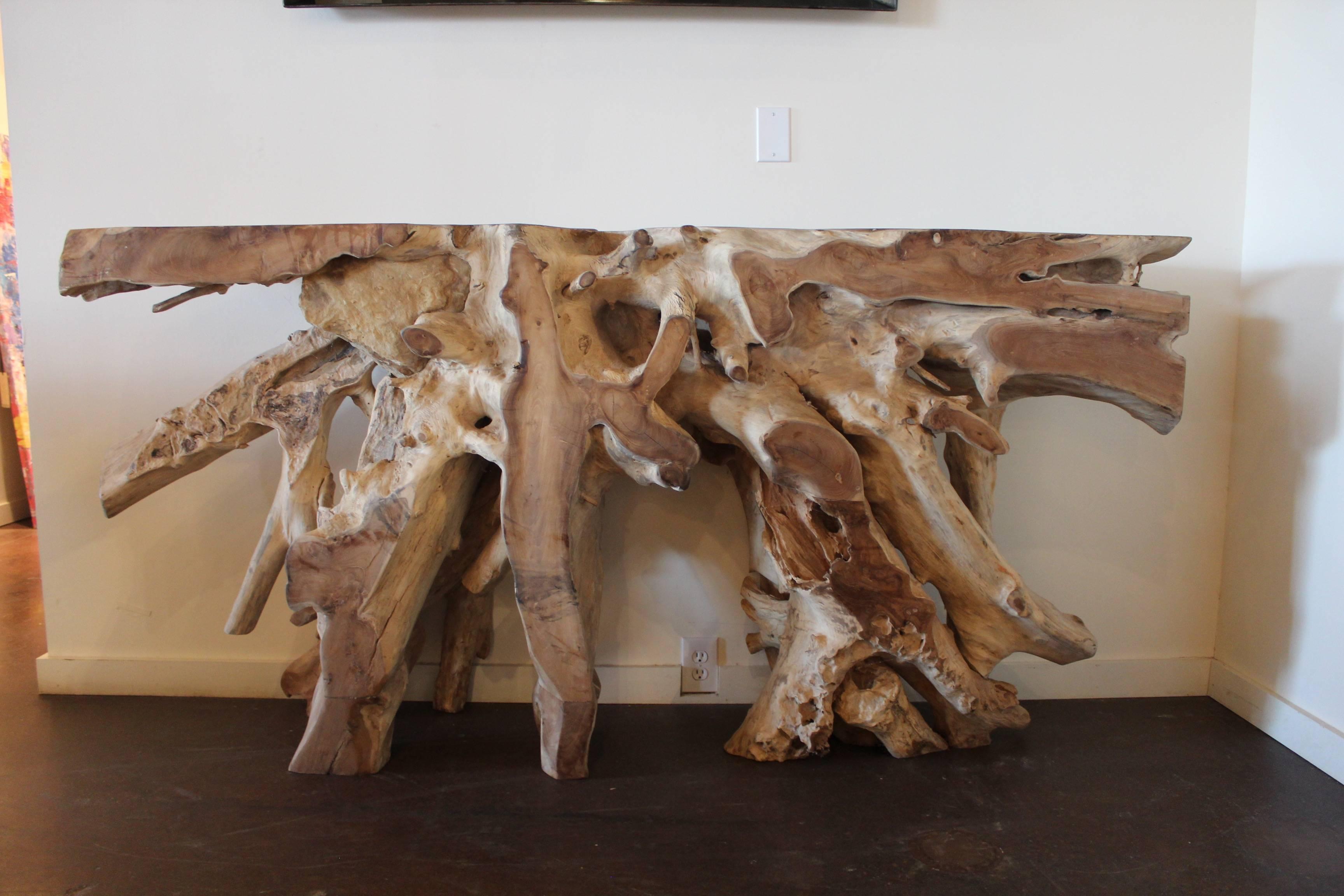 natural wood root console table