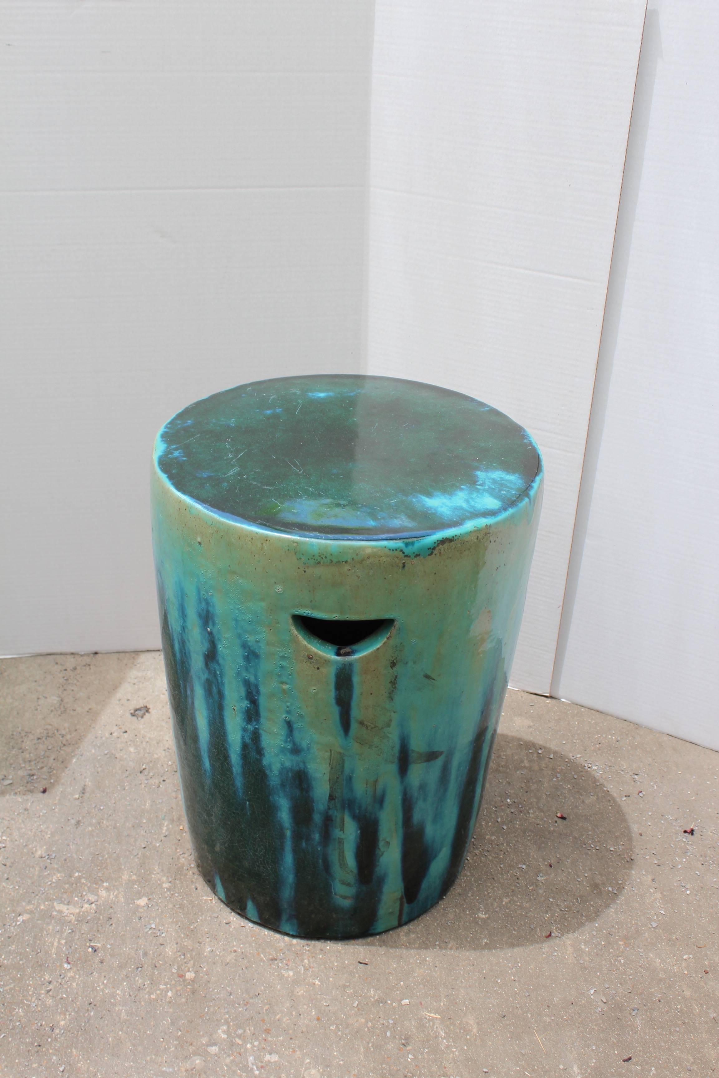 Green and Blue Dipped Glazed Ceramic Garden Stools 1