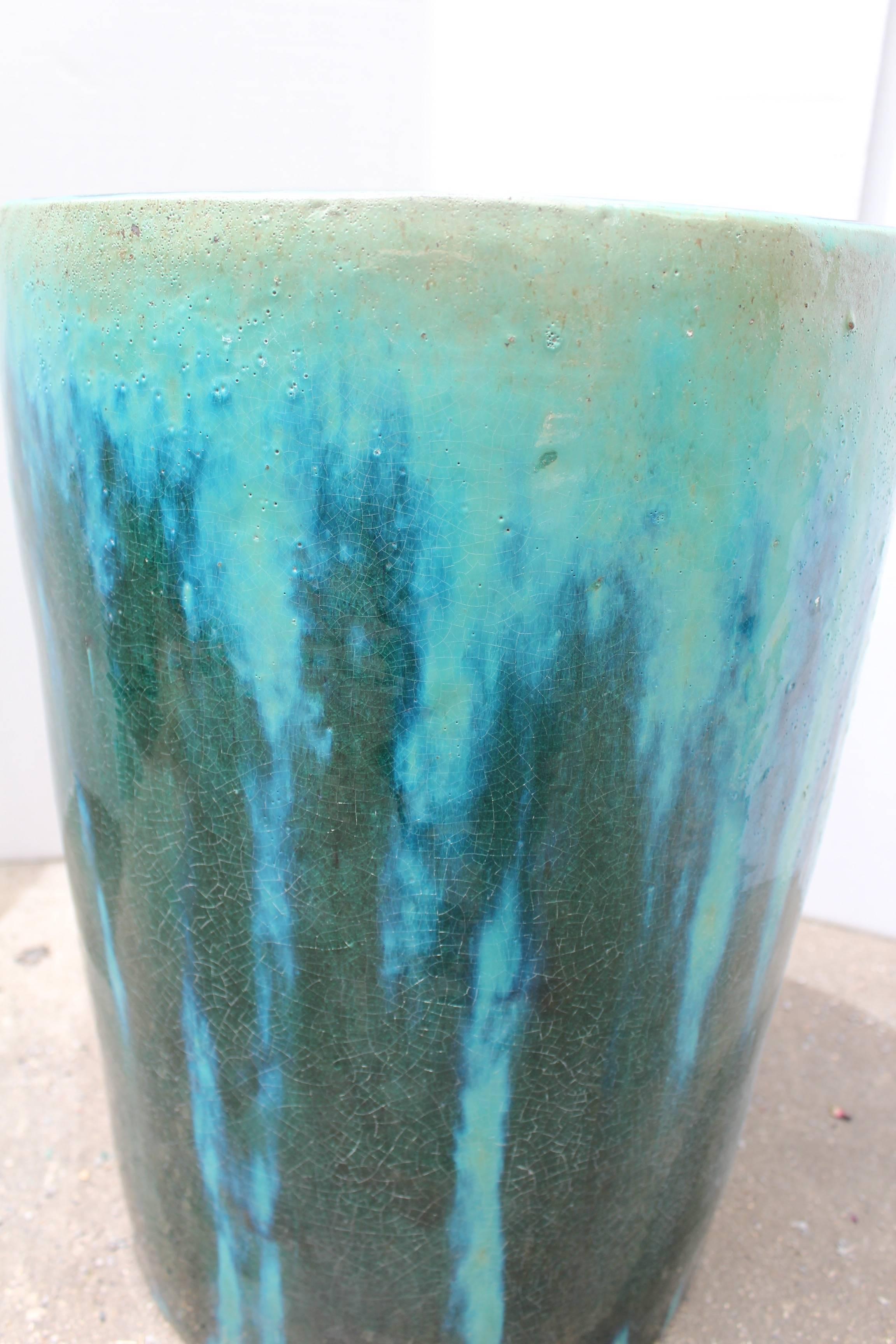 Contemporary Green and Blue Dipped Glazed Ceramic Garden Stools