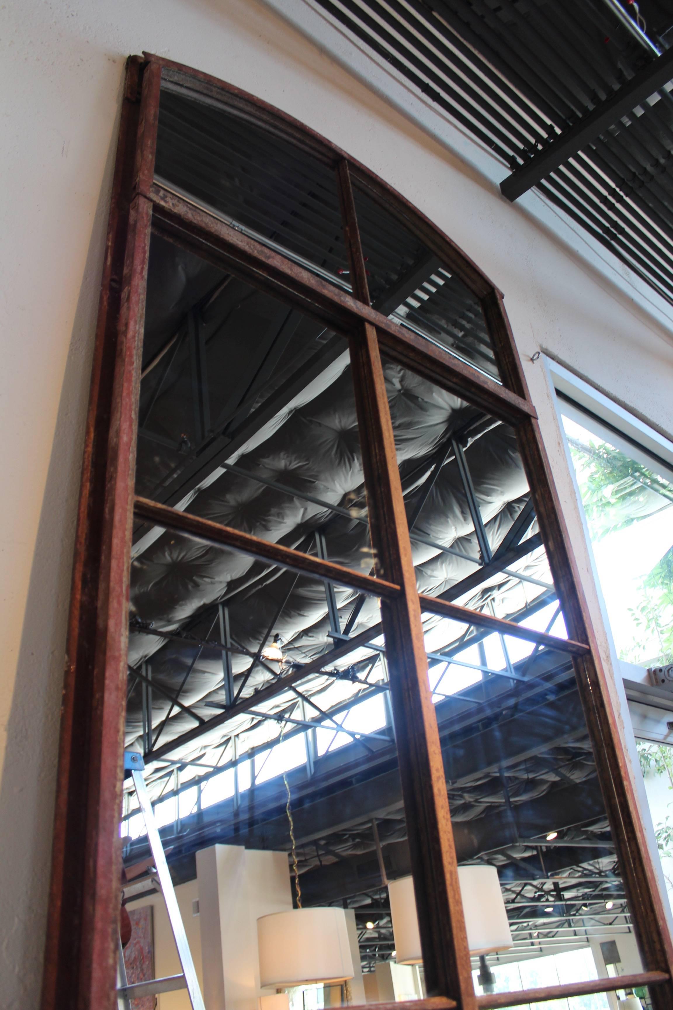 Tall Arch Industrial Window Frame Floor Mirrors In Good Condition In Dallas, TX