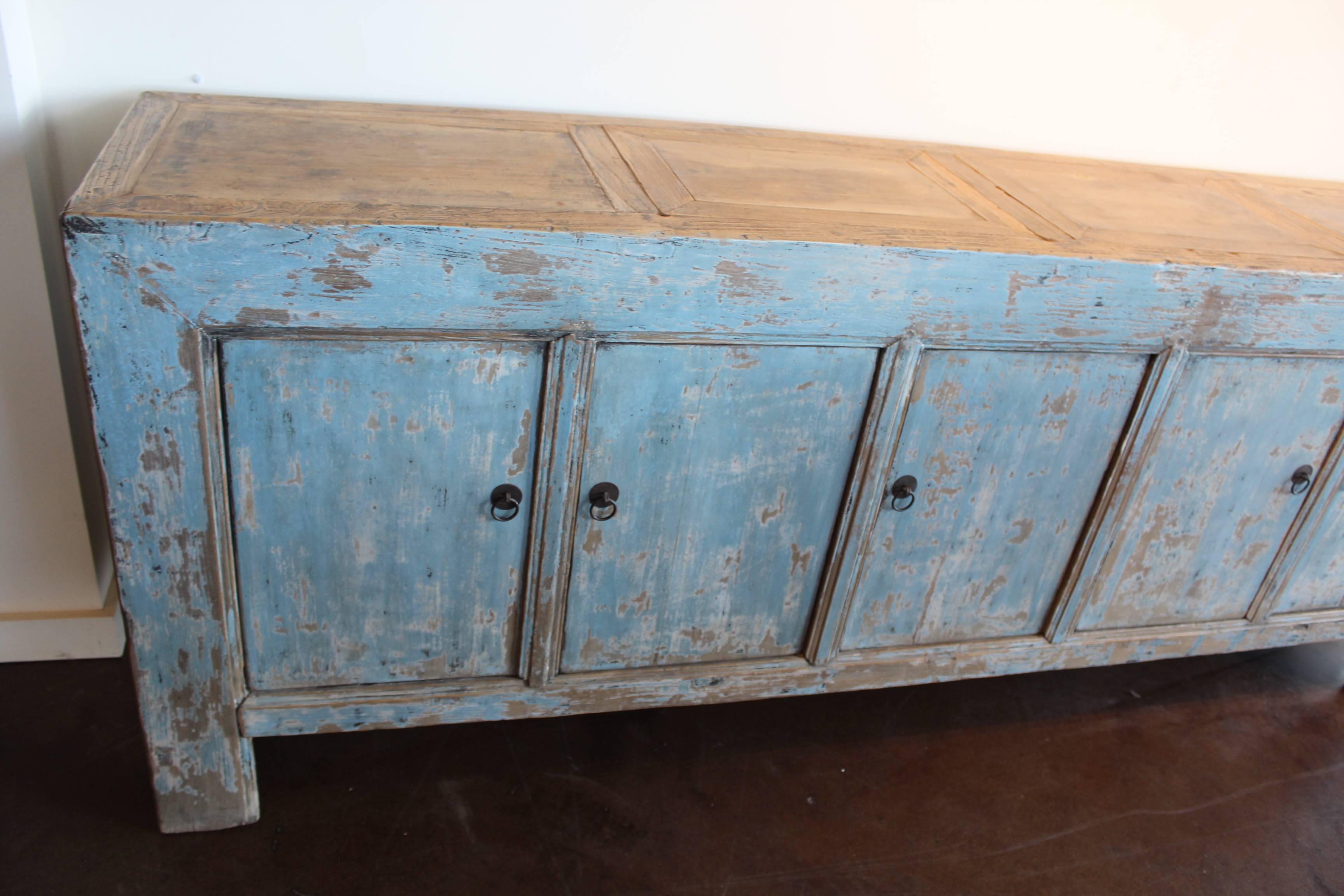Antique Light Blue Five-Drawer Elm Sideboard 1