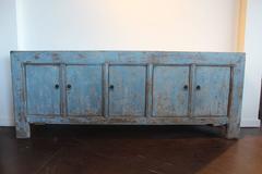 Antique Light Blue Five-Drawer Elm Sideboard