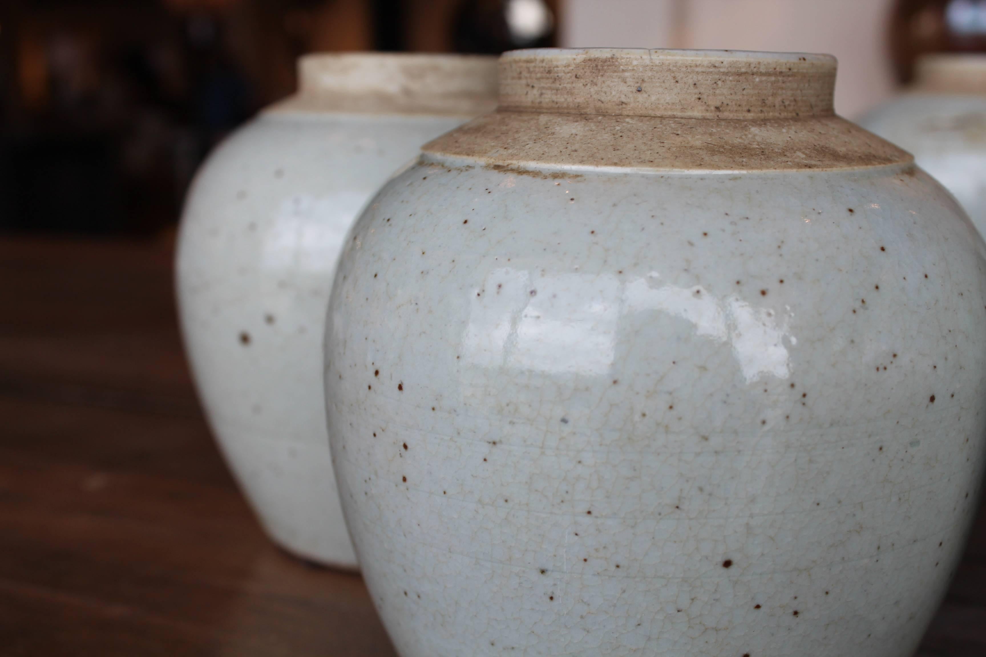 Early 20th Century Antique Small Celadon Terra Cotta Glazed Jars