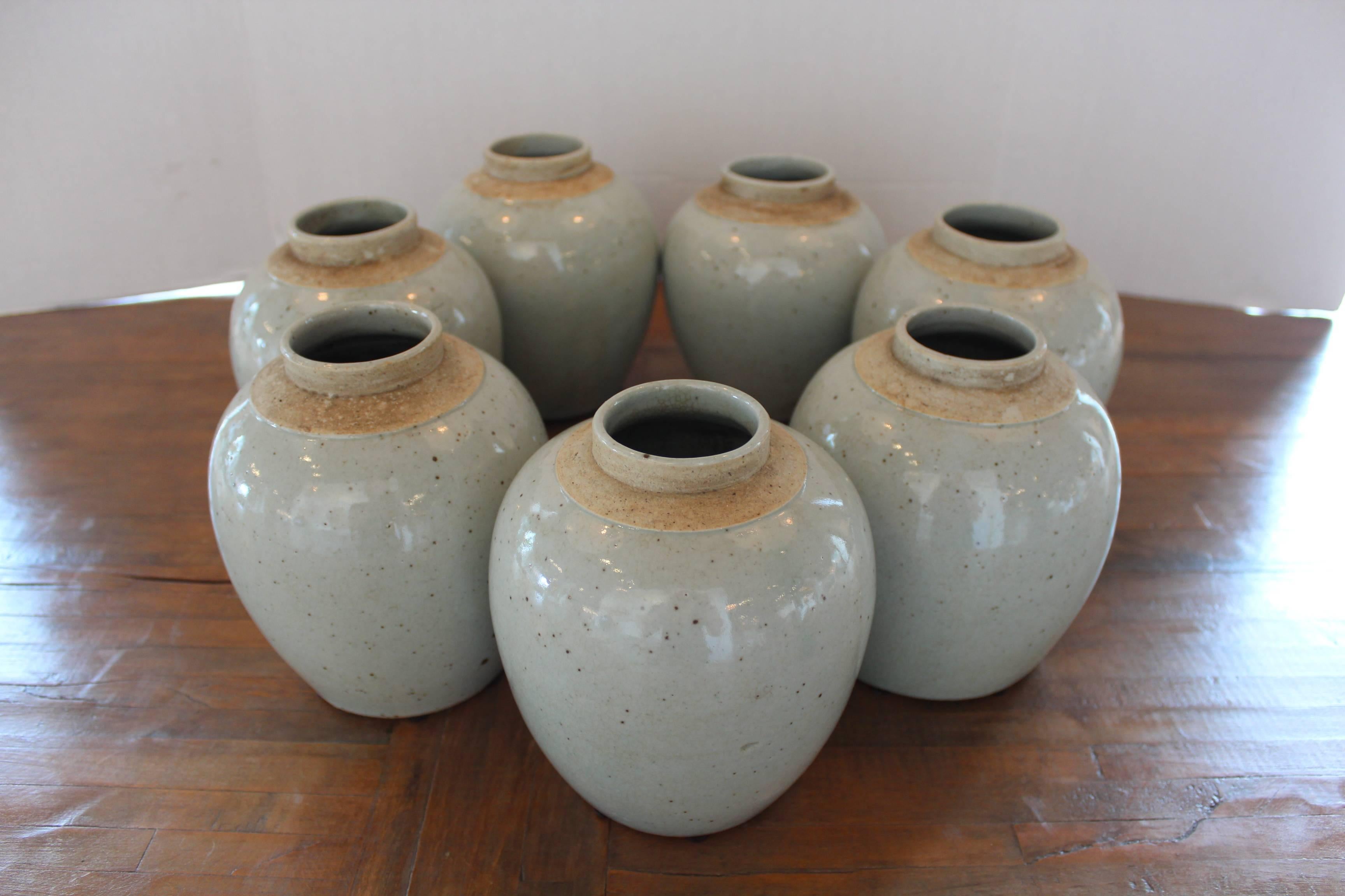 Terracotta Antique Small Celadon Terra Cotta Glazed Jars