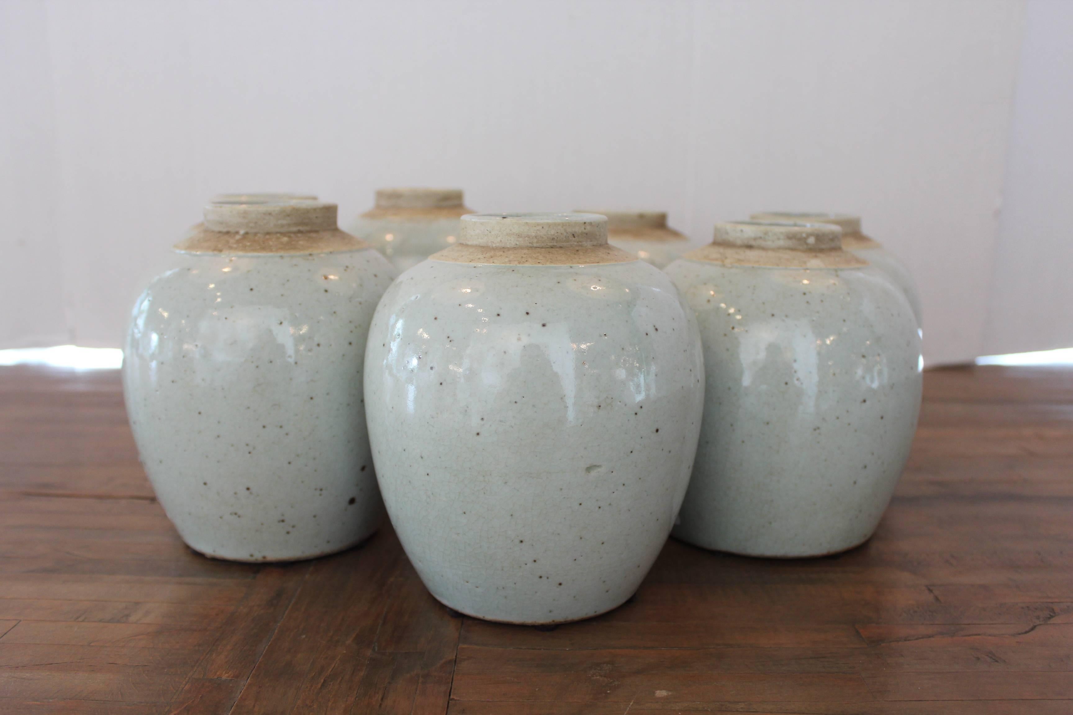 South Asian Antique Small Celadon Terra Cotta Glazed Jars