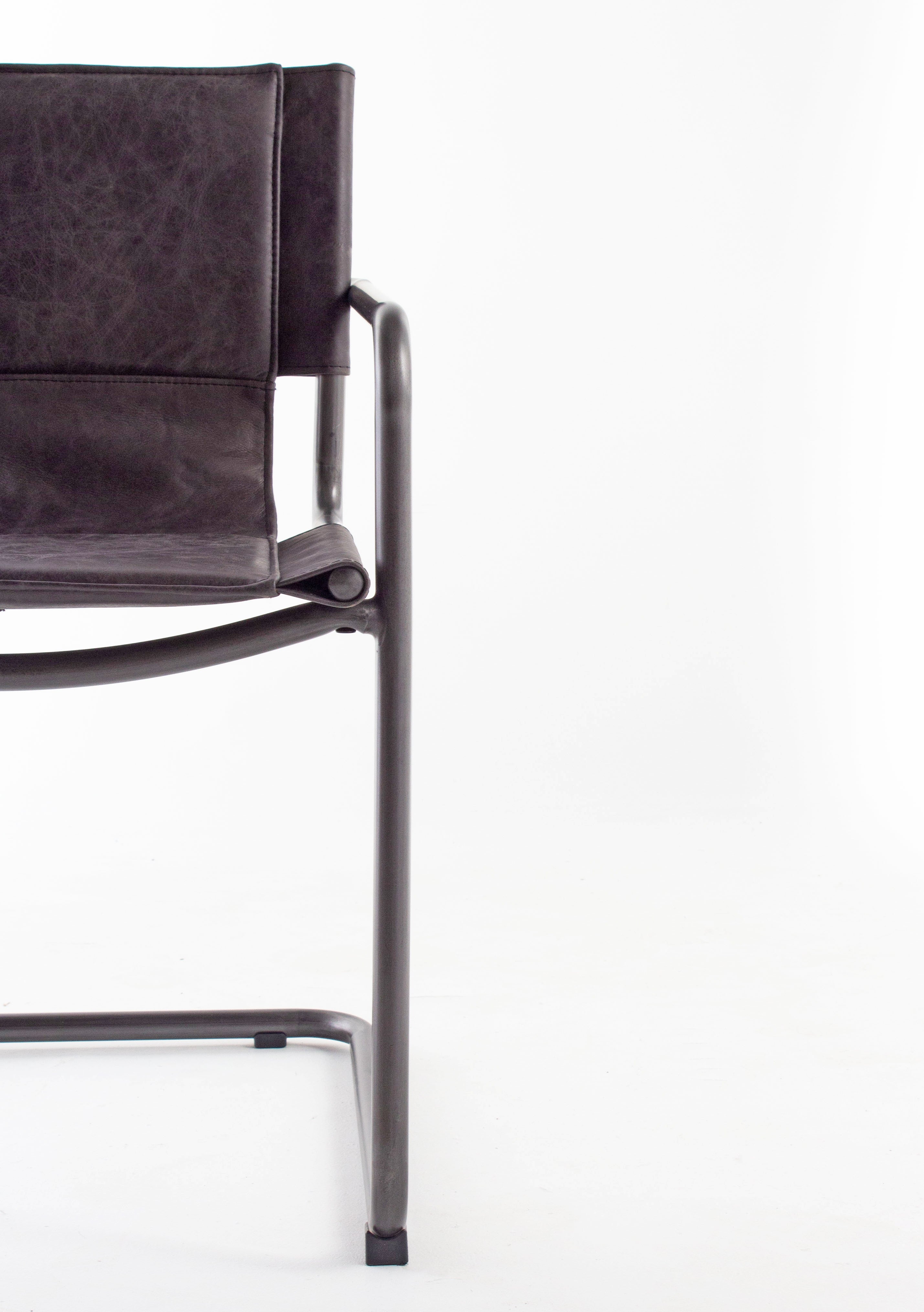Leather And Steel Sling Dining Chair At 1stdibs