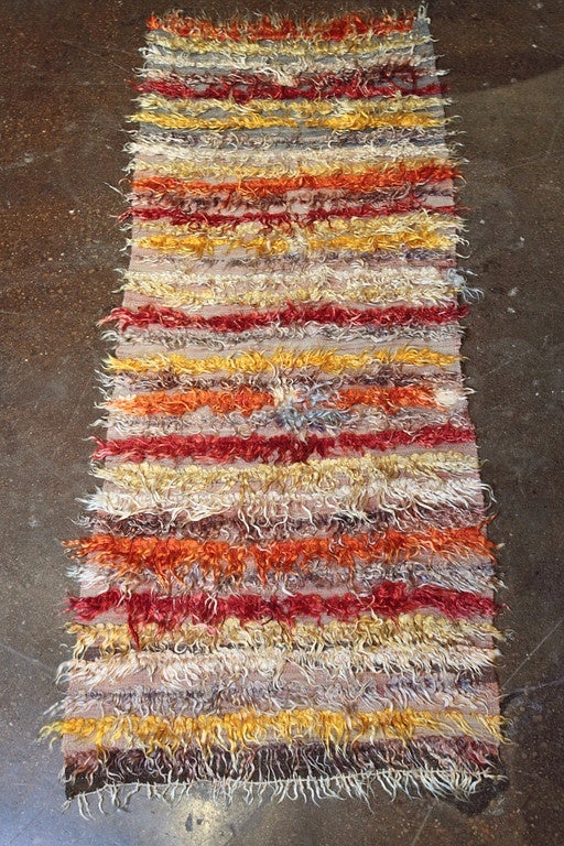 Vintage Vibrant Color Turkish Tulu Shaggy Rug with Abstract Design