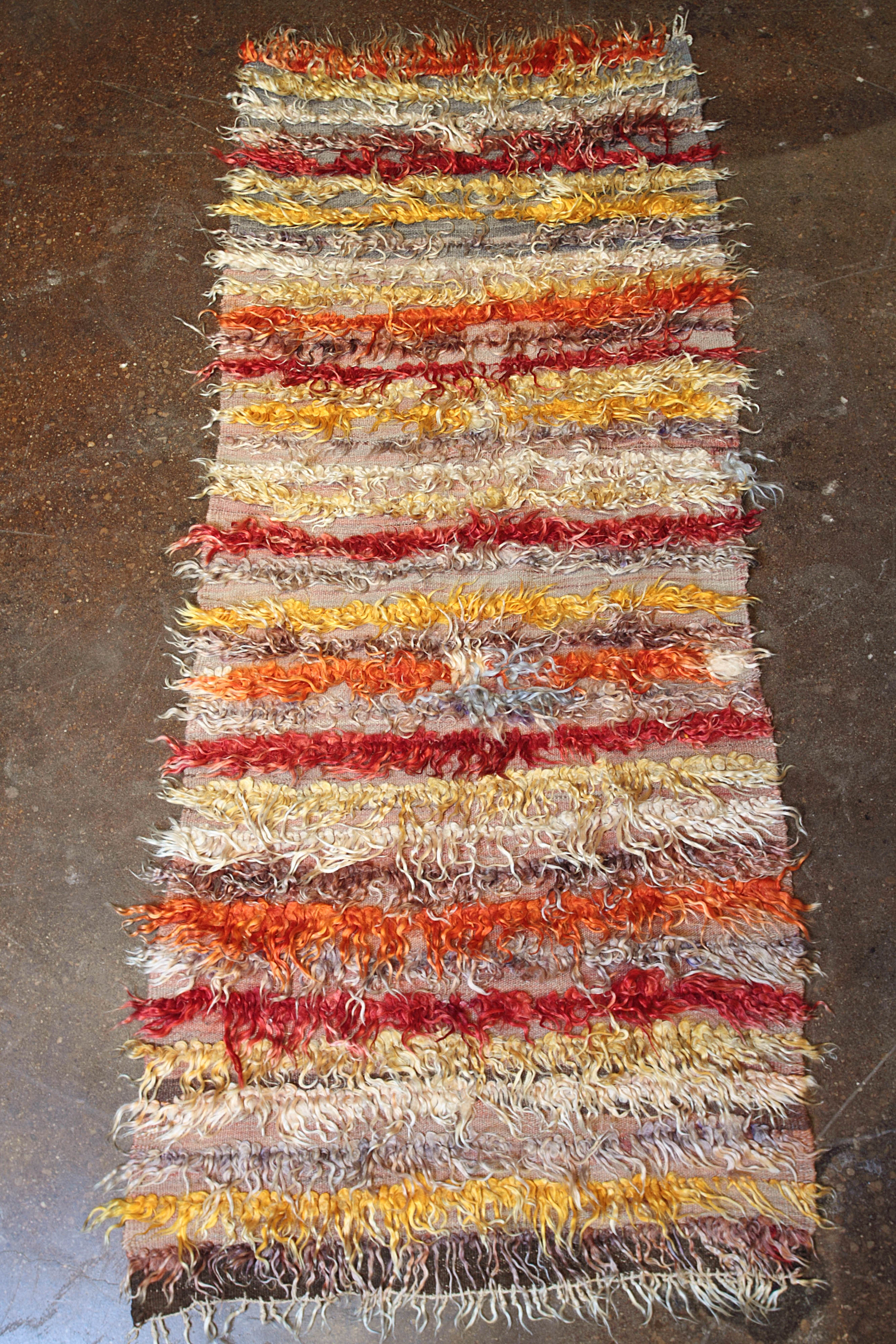 Vintage Vibrant Color Turkish Tulu Shaggy Runner