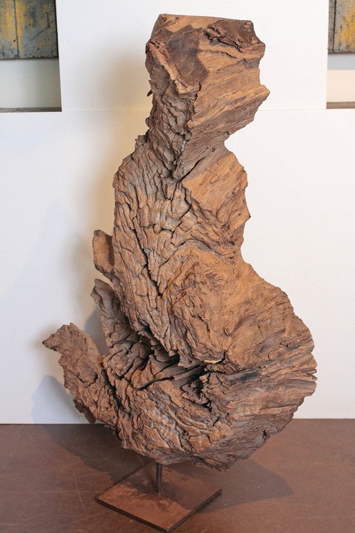 Organic Modern Abstract Wood Sculpture 50"H
Large Lychee Organic Sculpture on Cast Iron Base.
Sculptural element of nature rendered in Lychee wood.

Lychee wood is hard, heavy & durable wood that features complex grain and rugged live